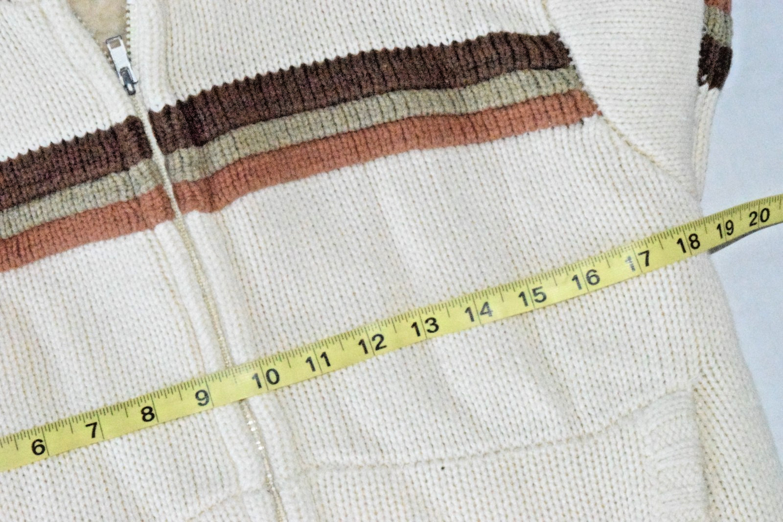 Vintage Sweater Jacket Dawn International Size L 70s Ivory Sherpa Lined Warm