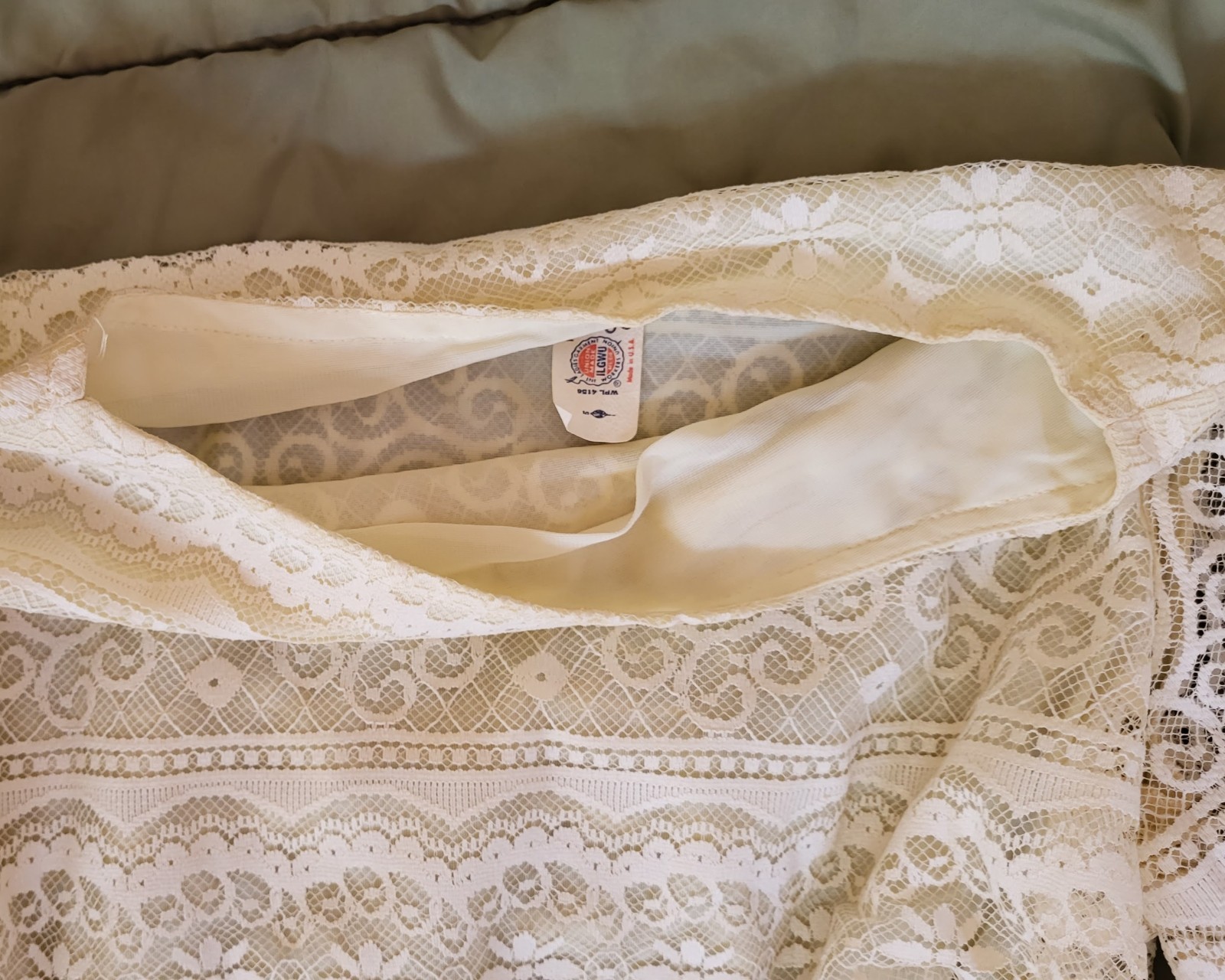 Vtg 70s 80s Lace Boho Wedding Dress Long Sleeve ILGWU Union Made 1920s Revival M