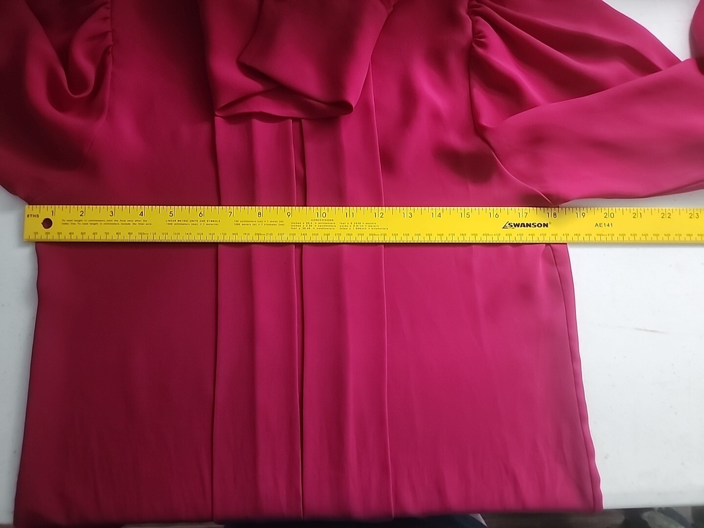 Womans Vtg Notations fushia pink pleated collared long sleeve polyester blouse 8