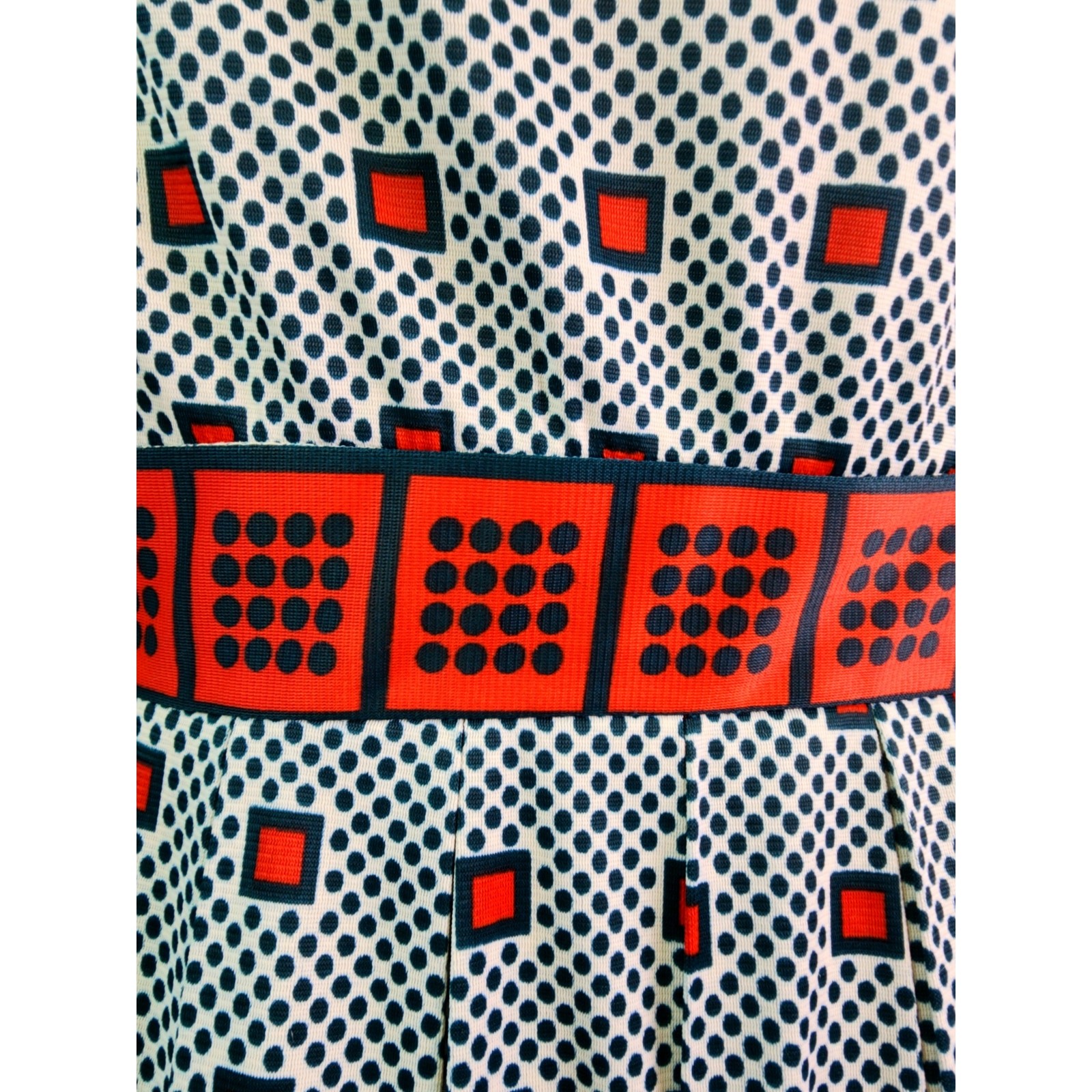 Vintage 1970’s Green and Red Checkered Dot Patterned Pleated Shirt Dress