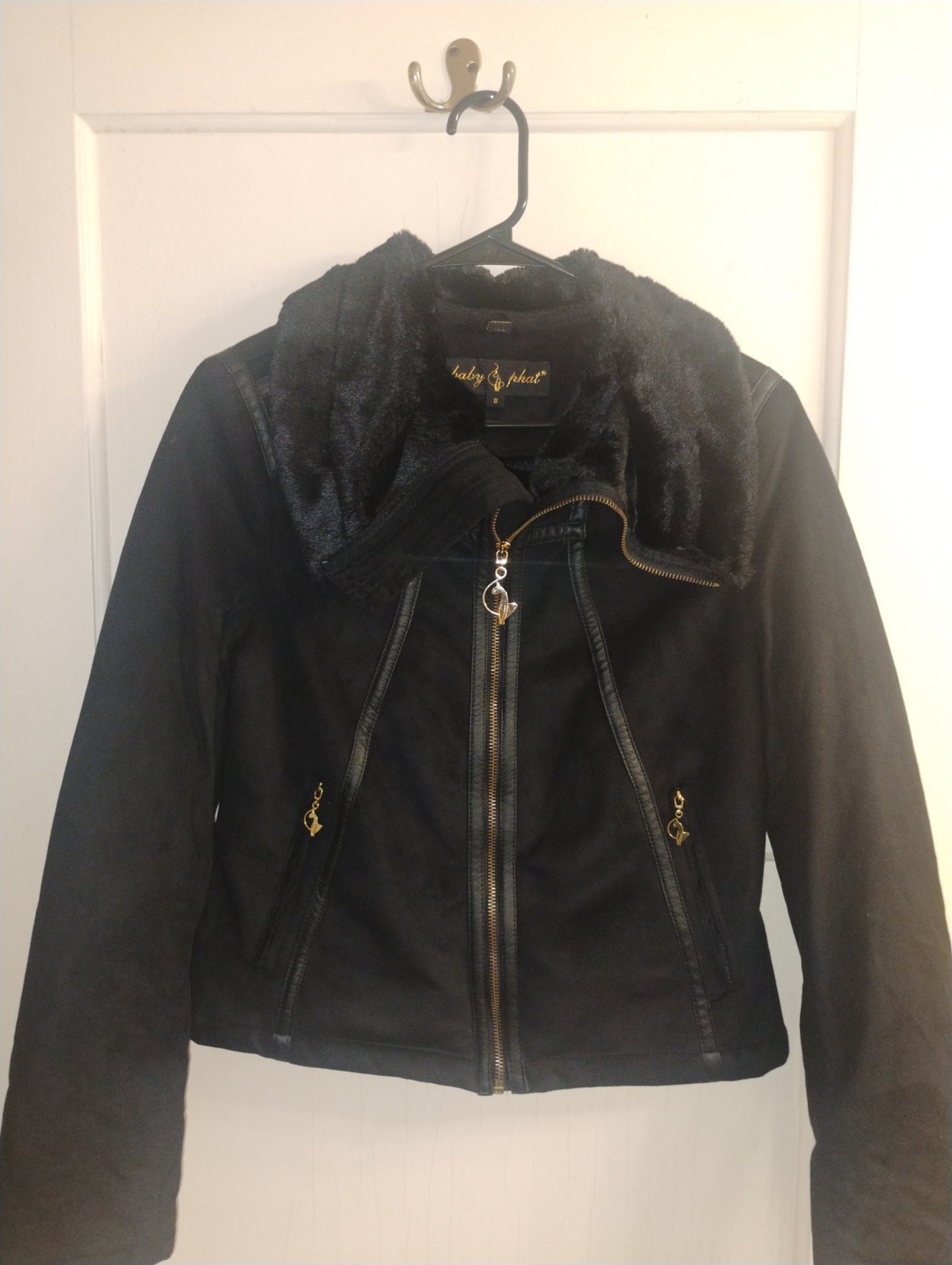 Vintage Baby Phat Black Faux Fur Collar Jacket Size Small