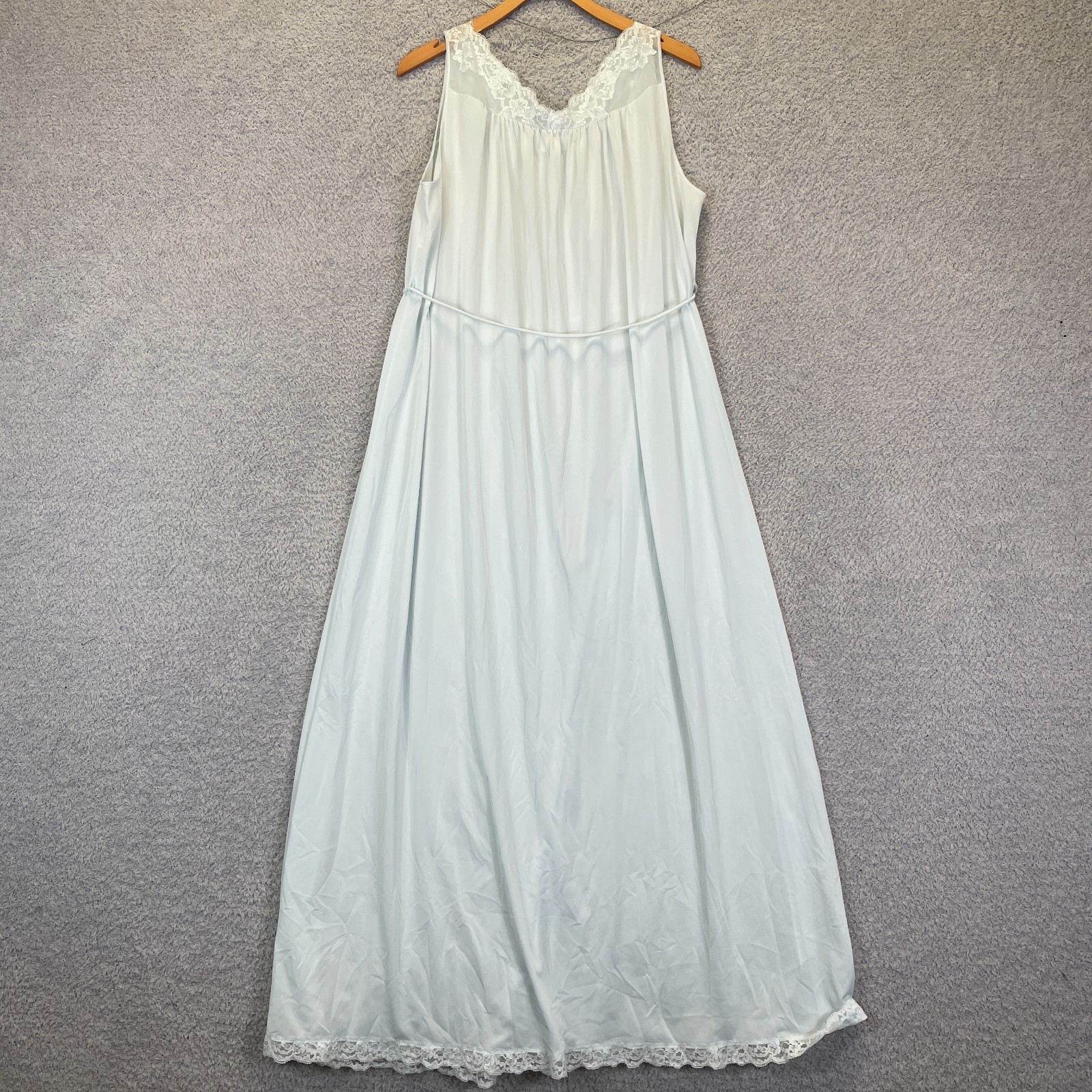 Vintage 60s Shadowline Nightgown Nylon Lace Trim Rosettes USA Blue Women’s Large