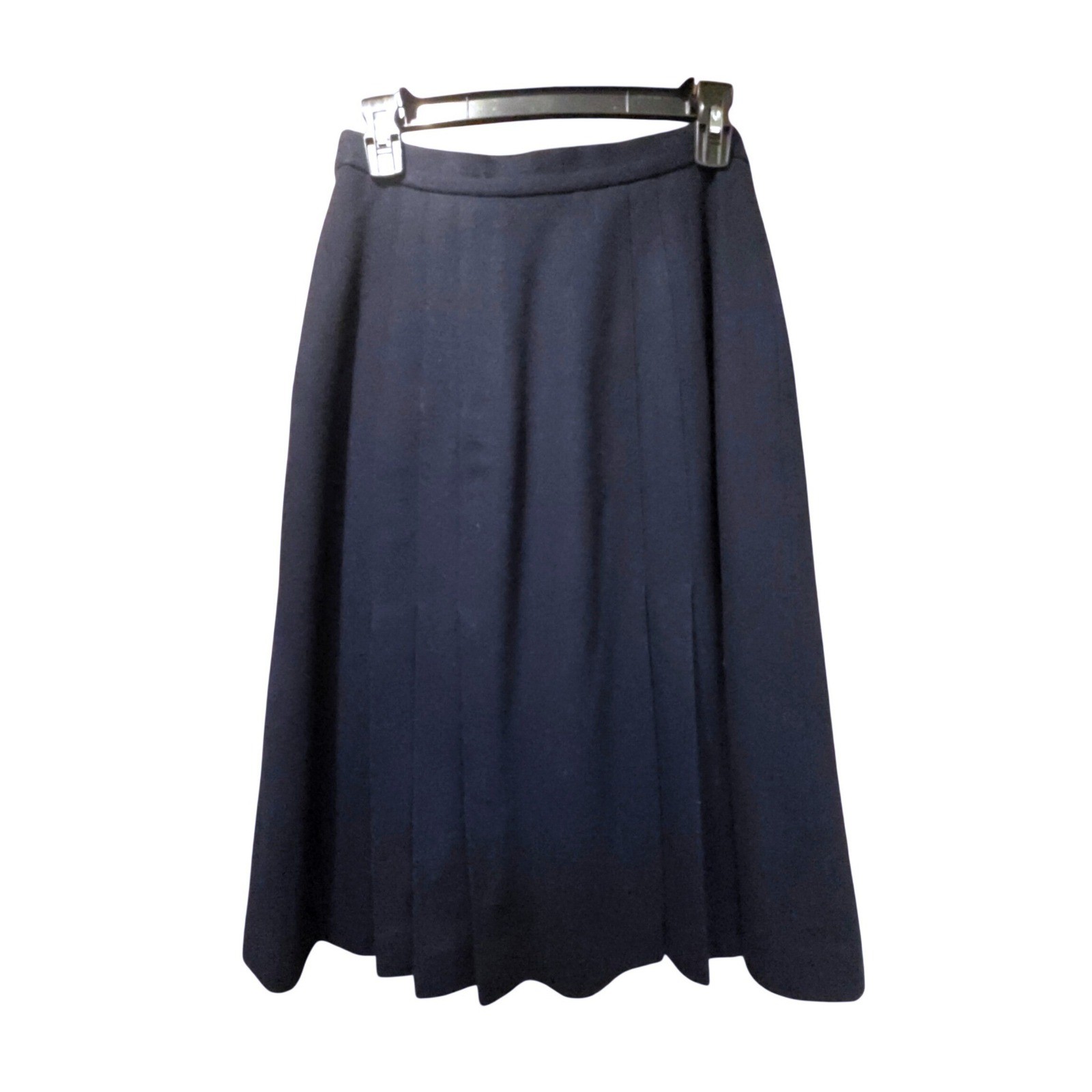 David Brooks Ltd Vintage 70s Navy Blue 100% Pure Wool Pleated Midi Skirt 4P EUC