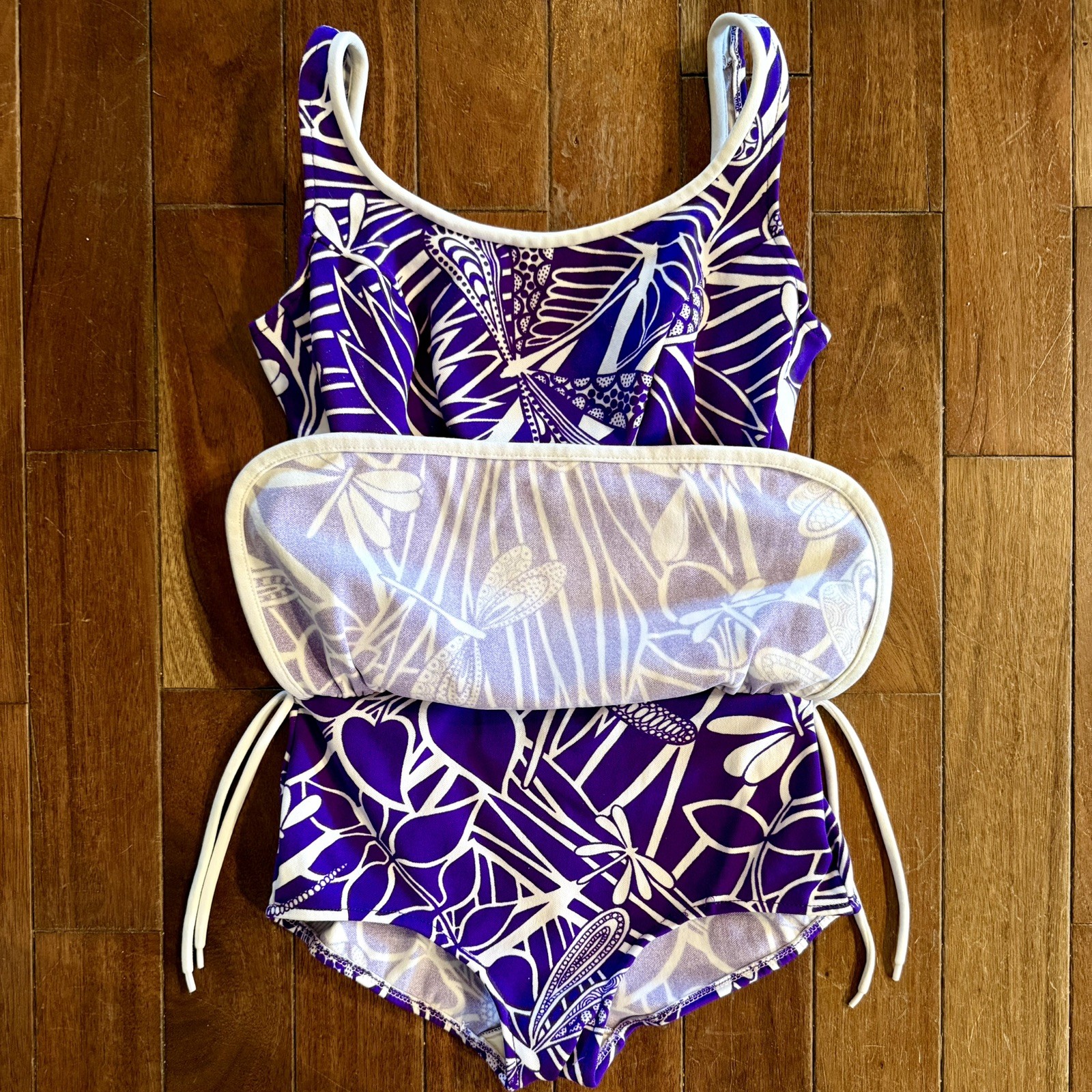 Vintage 1960s Robby Len Swimsuit Dress PURPLE Dragonfly Sz L 11/12 Union Tag