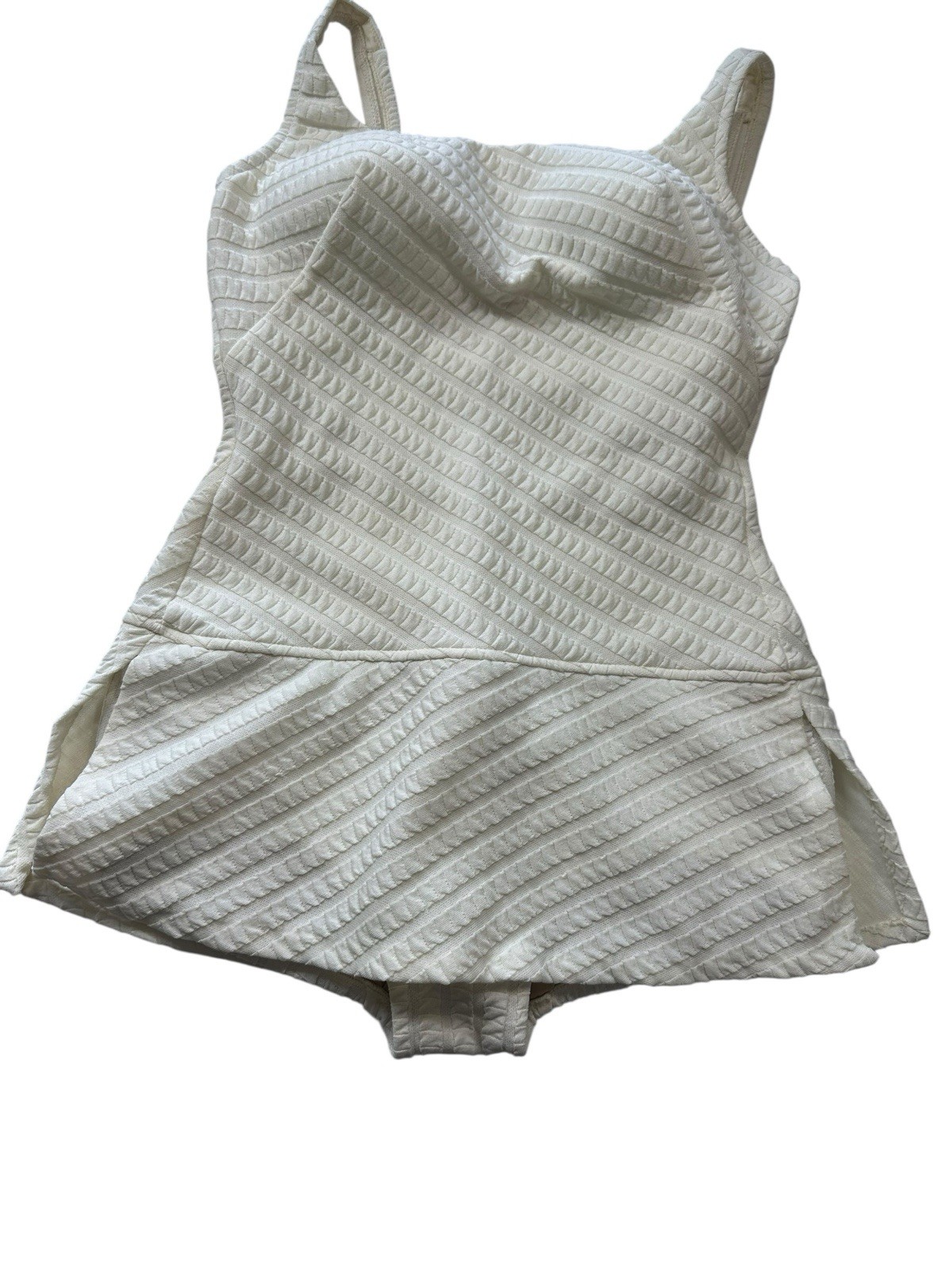 Vtg 40s-60s Rose Marie Reid Swimsuit Iconic One-piece White Peplum Bathing Suit