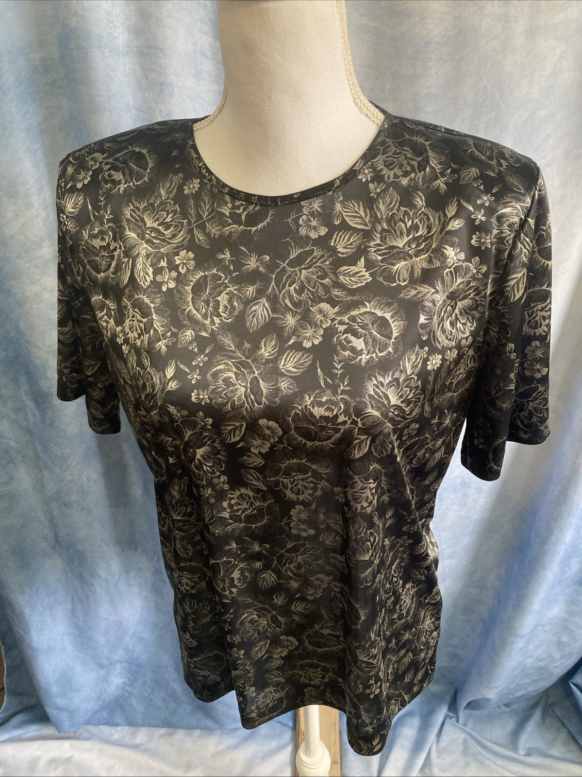 Vtg 80s 90s Petites by Fundamental Things Top Sz 4 Floral Union Made Poly EUC