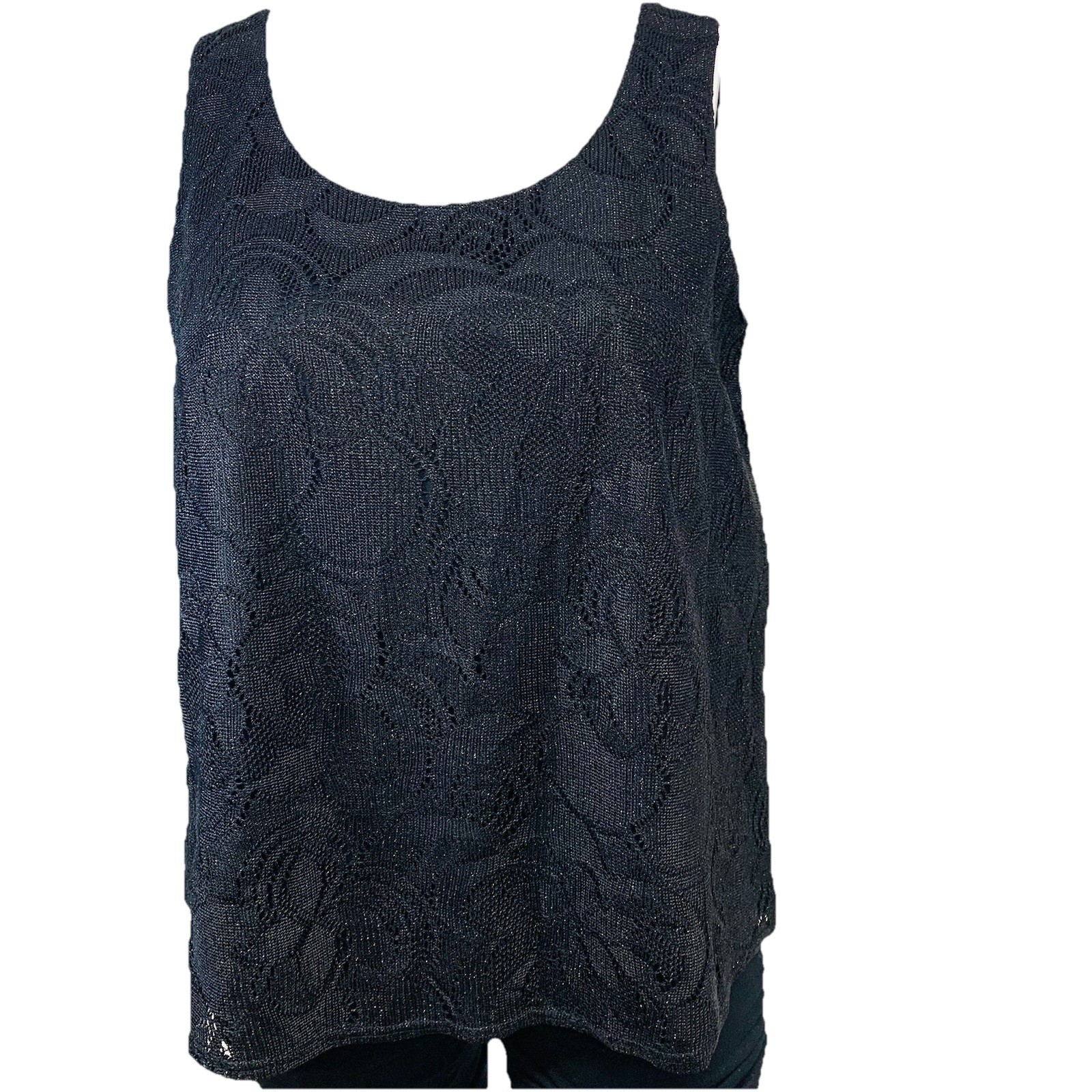 Vtg Onyx Nite Black Sparkle Tank Top 2X Metallic Lined Stretch Classic Formal