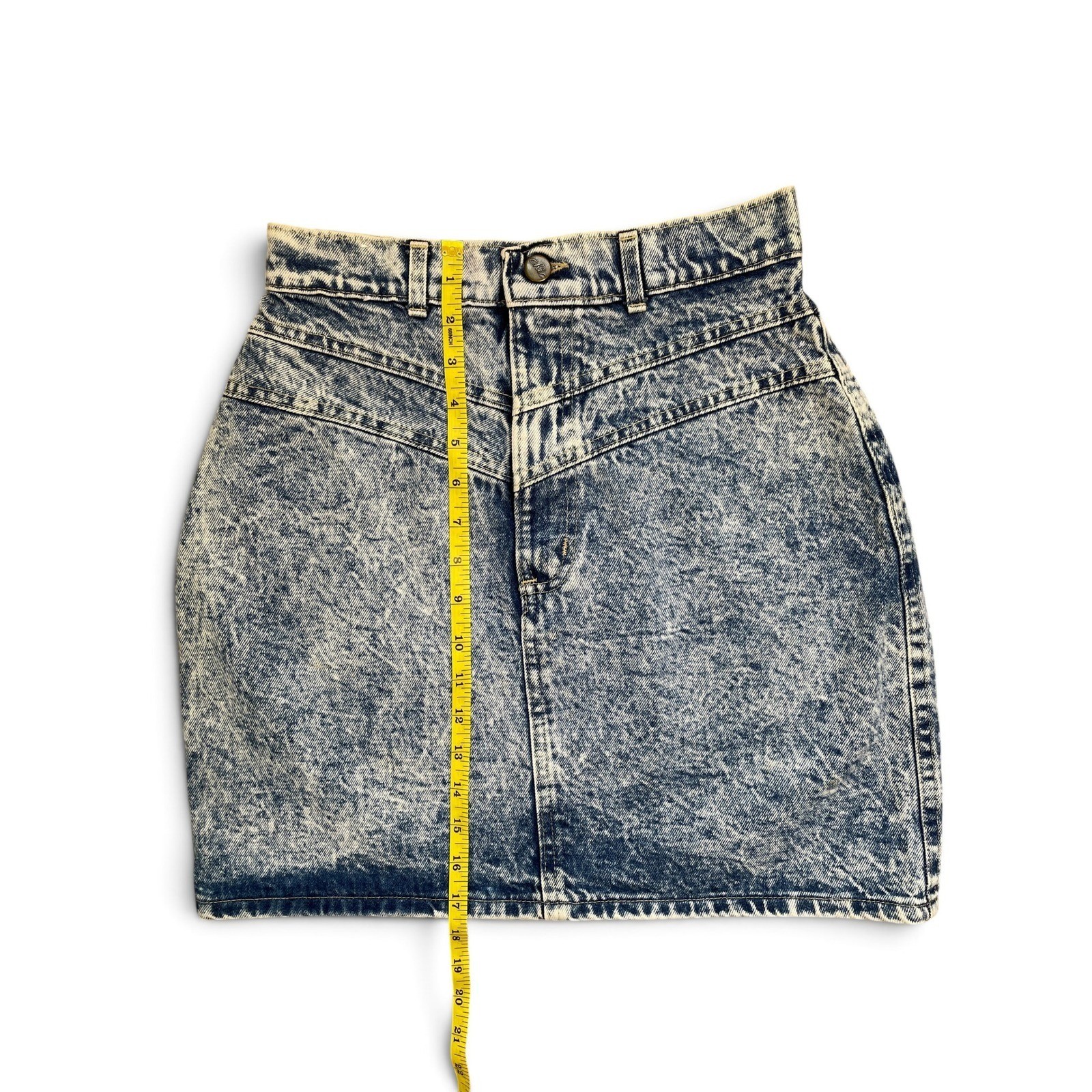 Vtg 80s Chic by HIS Acid Wash Denim Mini Skirt High Waist Jean Made in USA W26