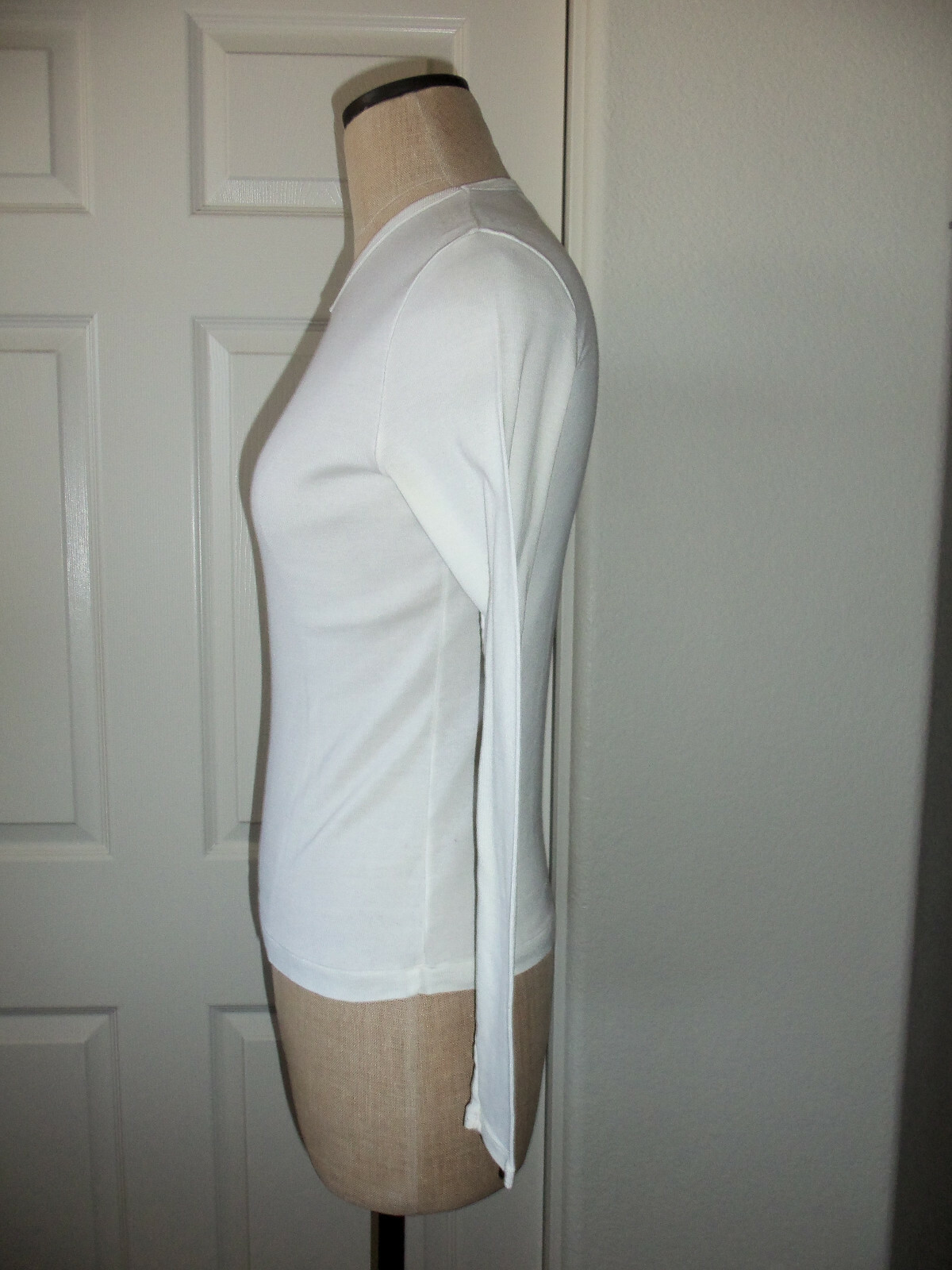 RALPH Ralph Lauren White 100% Cotton Knit High V-Neck Long Sleeve T-Shirt – M