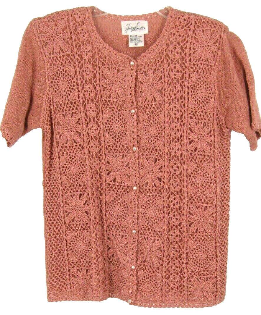 Vintage knit Top Medium Button Up Short Sleeve Pink Fairy cottagecore dainty