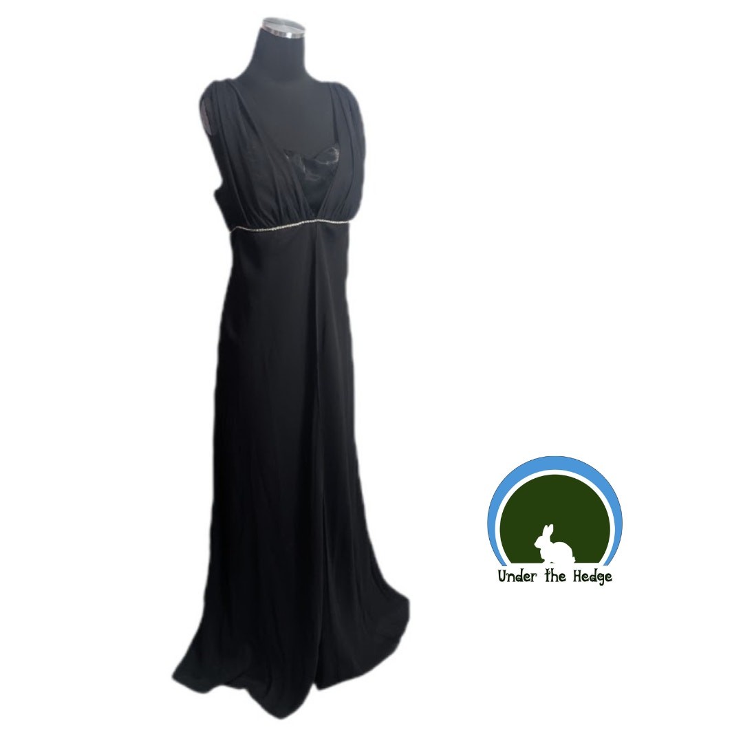 Y2K Eureka Black Chiffon & Taffeta Draped Formal Gown Dress Sz 2XL Goth Prom G2