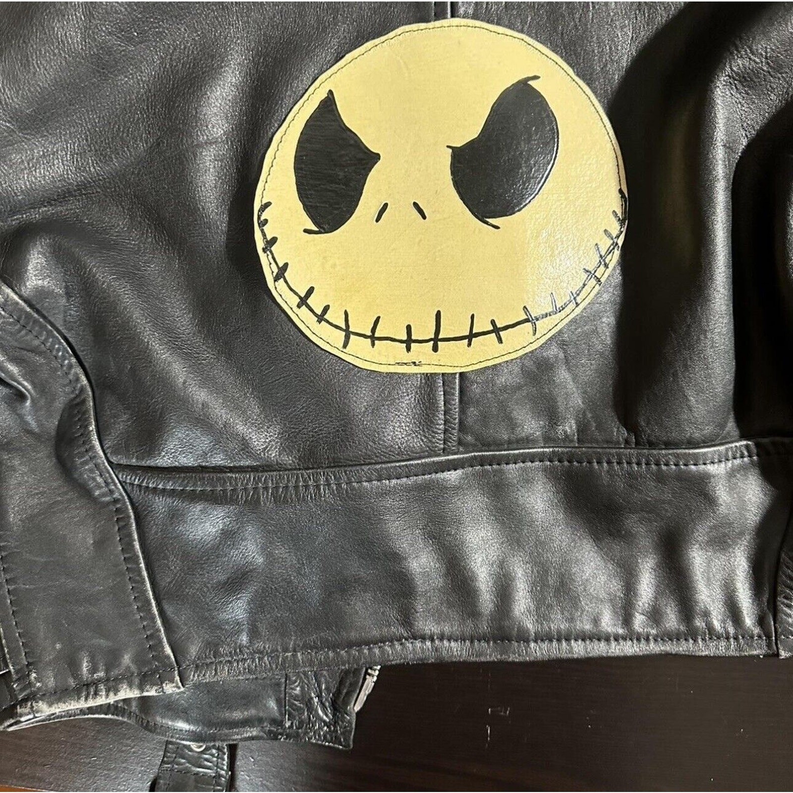 Vtg Nightmare Before Christmas Cropped Studded Leather Jacket Hand Painted Jack