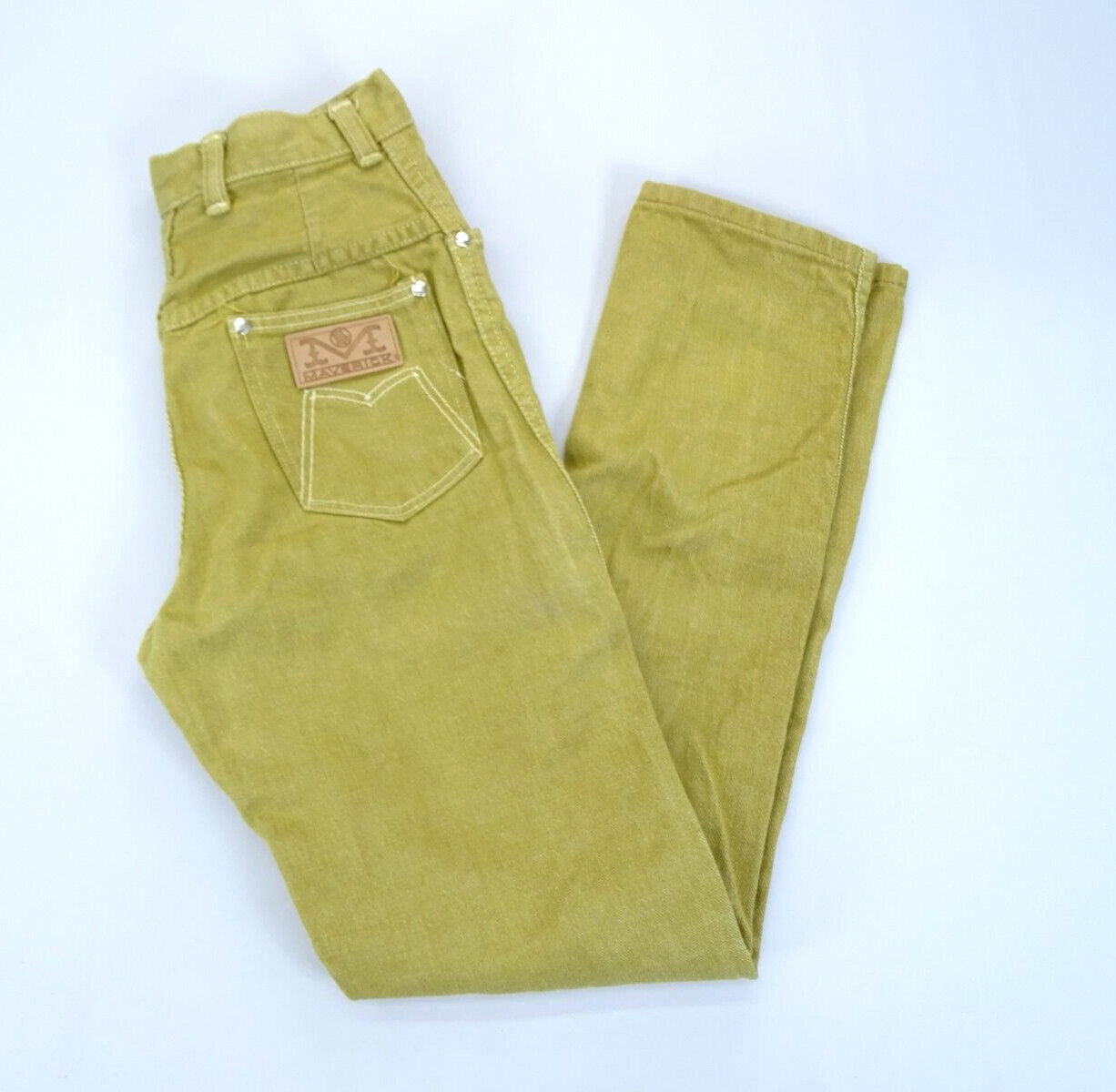 Maverick Jeans Womens 7/8 Slim Mustard Yellow Vintage 70s High Waist USA Retro