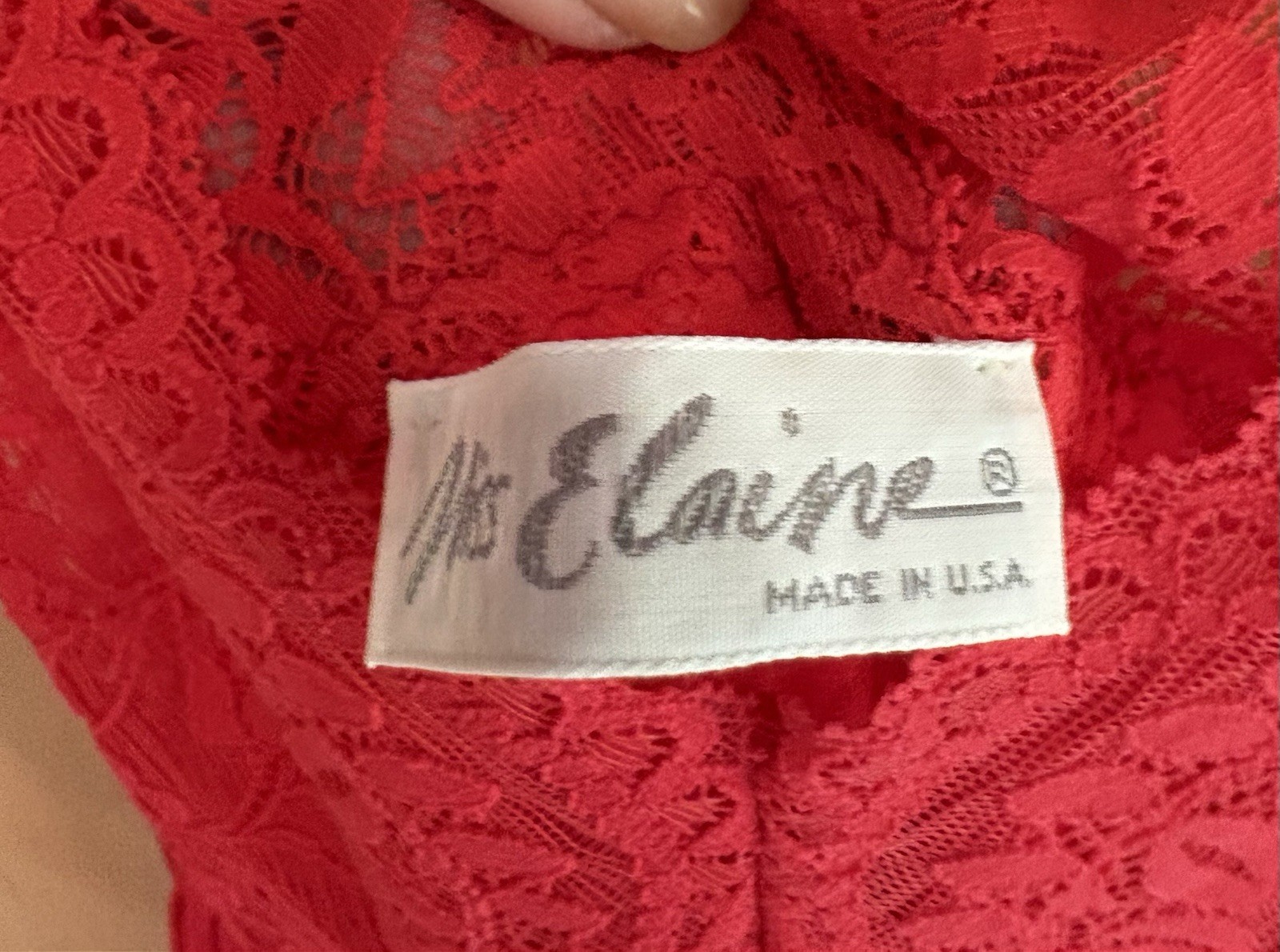 Rare Vtg Miss Elaine Red Nylon Chiffon Nightgown Stretch Lace Bodice 36” Bust