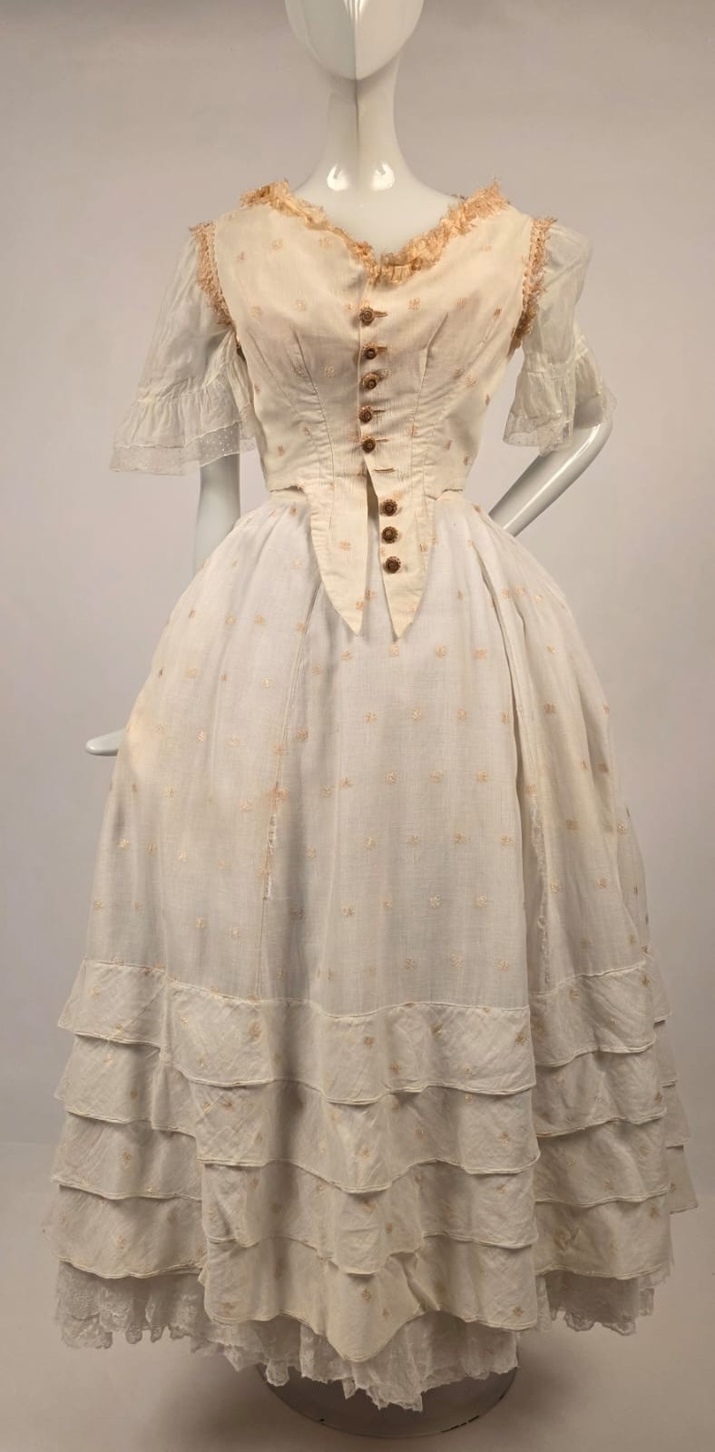 ROMANTIC CIVIL WAR 1860’S EMBR MUSLIN 2 PC DRESS FR ORIGINAL FLORIDA ESTATE
