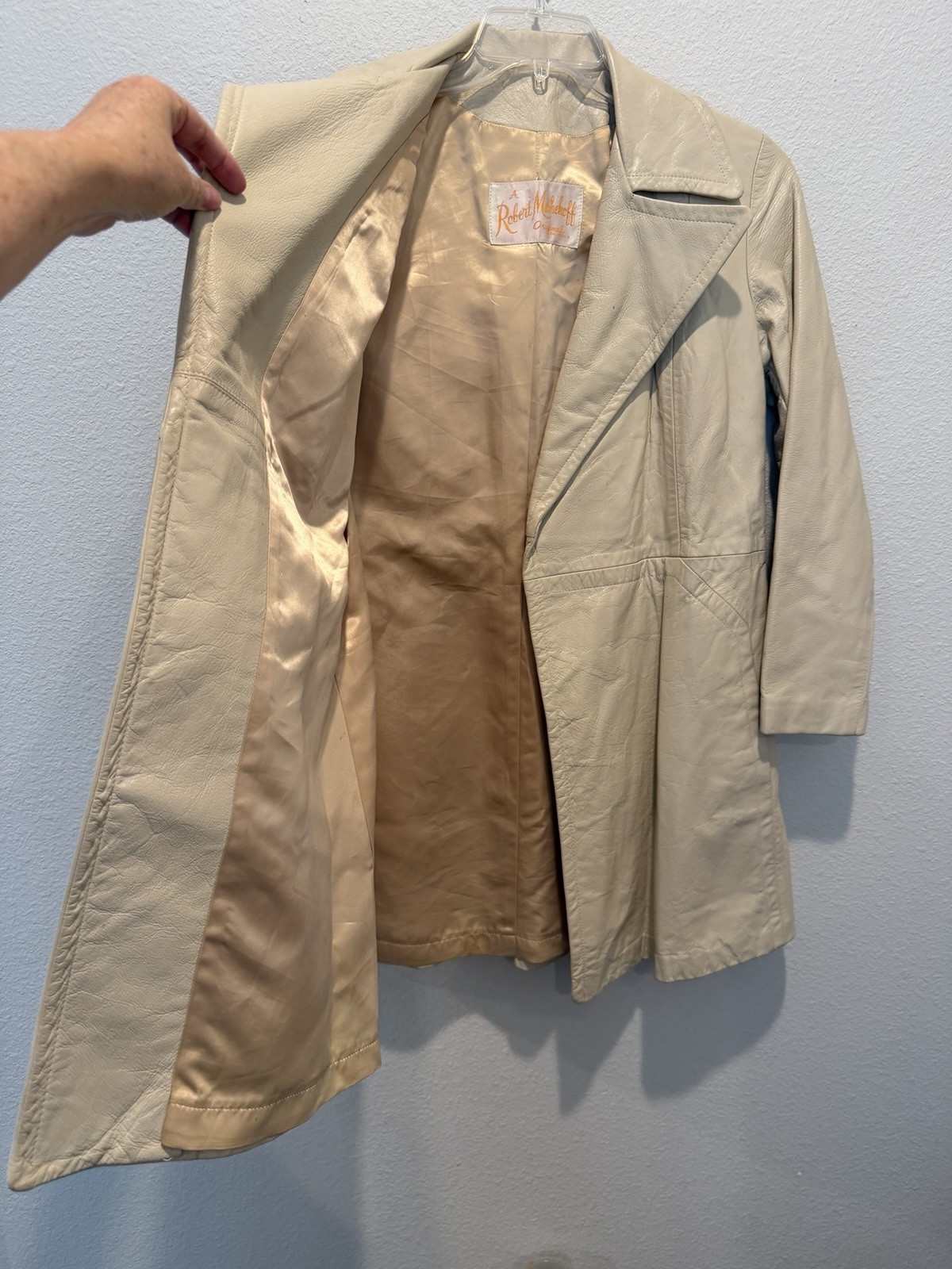 Vintage Robert Meshekoff Cream Leather Coat Women’s Jacket 60s 70s Size S Boho