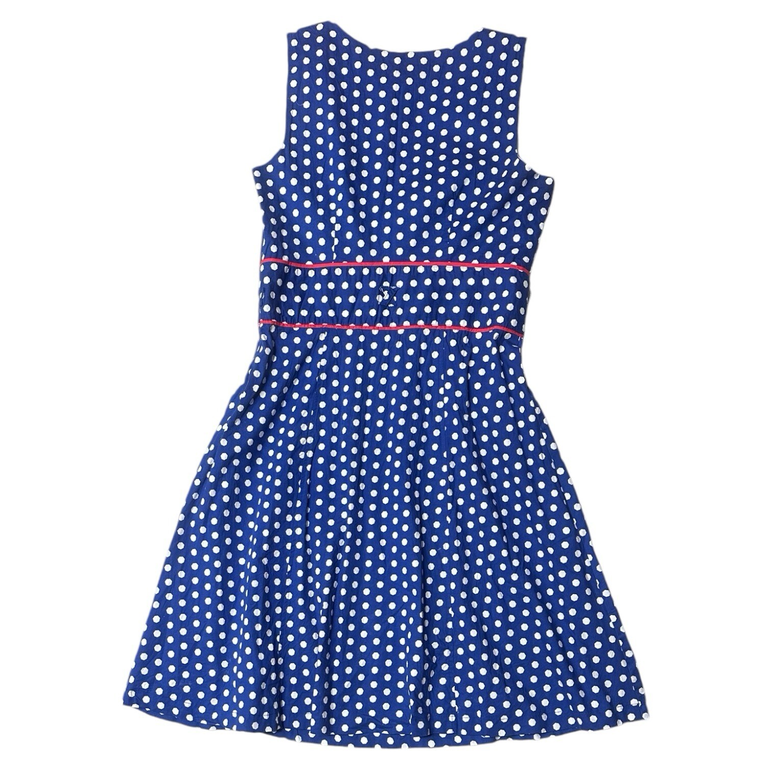 Vintage 1980’s Robbie Bee Dark Blue White Polka Dot Red Accents Dress Medium 6