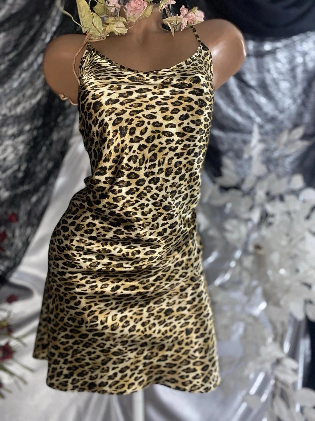 VTG SATIN SHINY BABYDOLL G&O NIGHTGOWN gowl slip rock glam dress 42 44