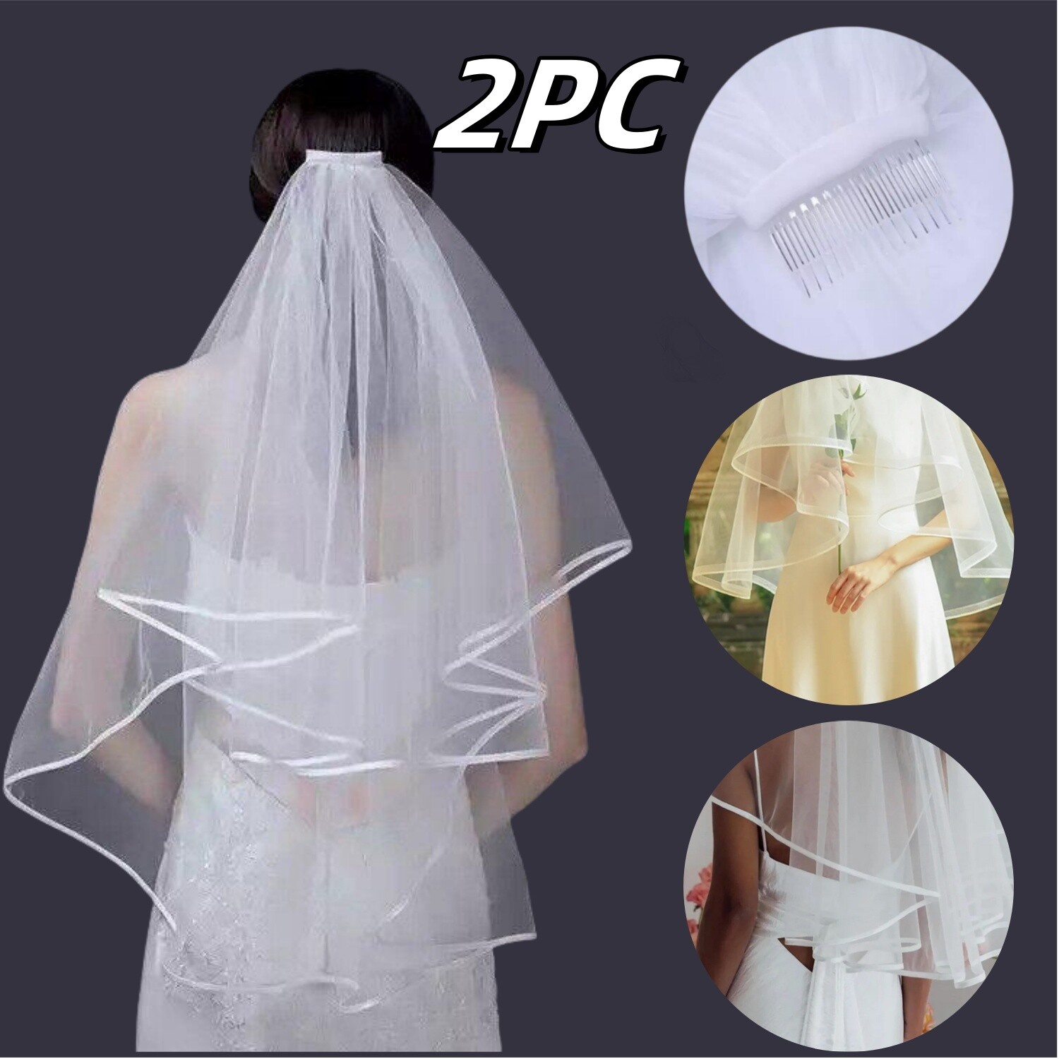 For Artistic Photo and Wedding Double Ribbon Edge Cascade Wedding Veil with Comb