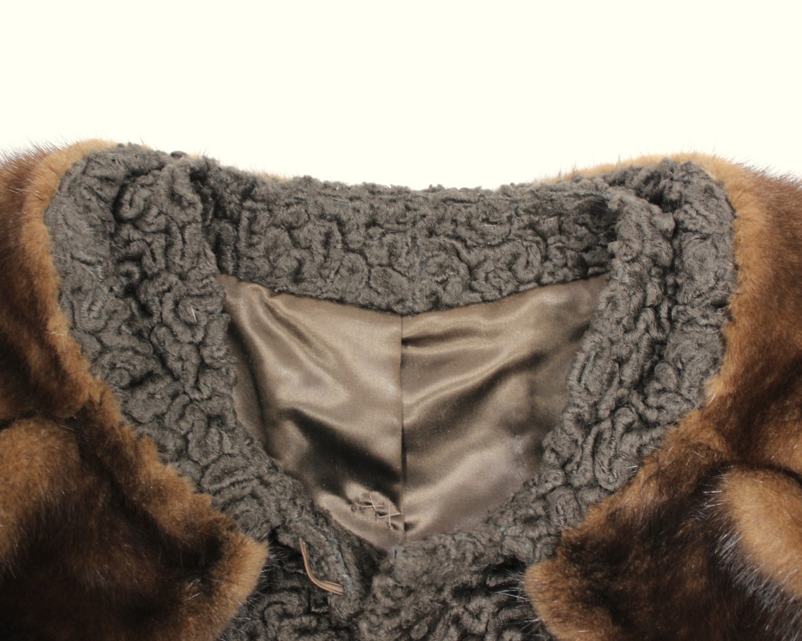 Vtg 50s Sportowne Astrakin Faux Curly Lamb Swing Coat Real Mink Collar Sz M
