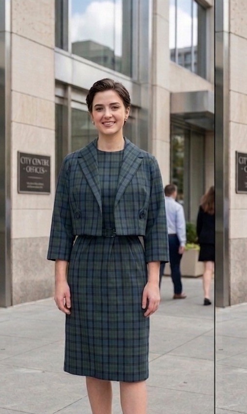 Vintage 60s Nelly Don Dress Jacket 2 Piece Set Blue Green Tartan Plaid Jacki ‘O