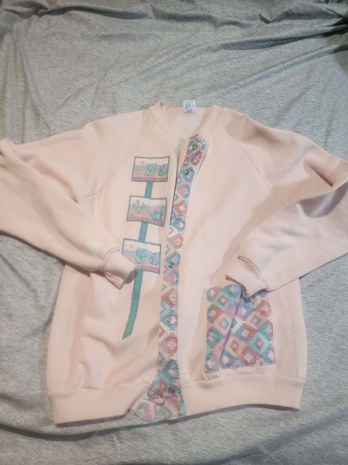 Vintage 80s 90s Jerzees Southwest Desert Cactus Snap Front Sweatshirt Jacket XL