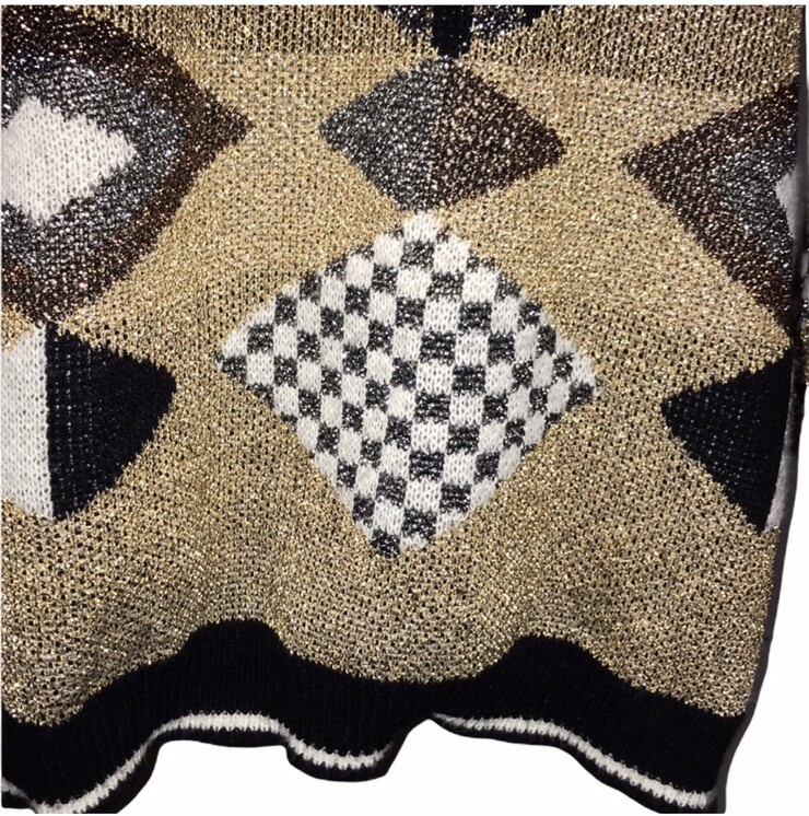 Vtg 80s/90s Beldoch Popper Metallic Geometric Gold/Black Grandma Sweater~Sz L