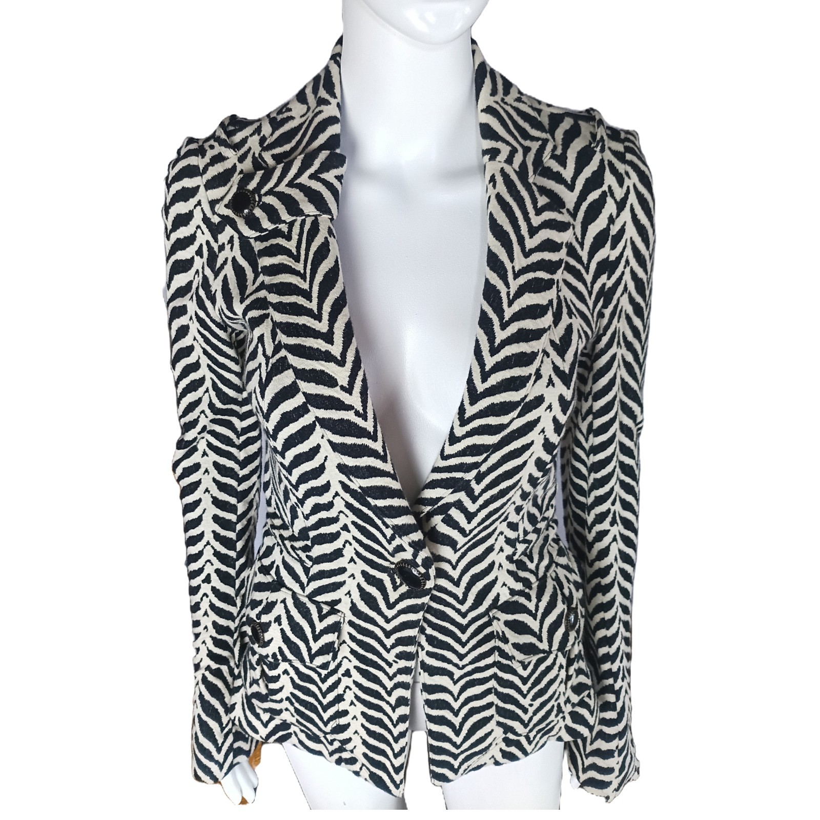VTG DIANEvonFURSTENBERG ROCKAJILLY Black Brown Cream Zebra/Chevron Blazer W Sz 2