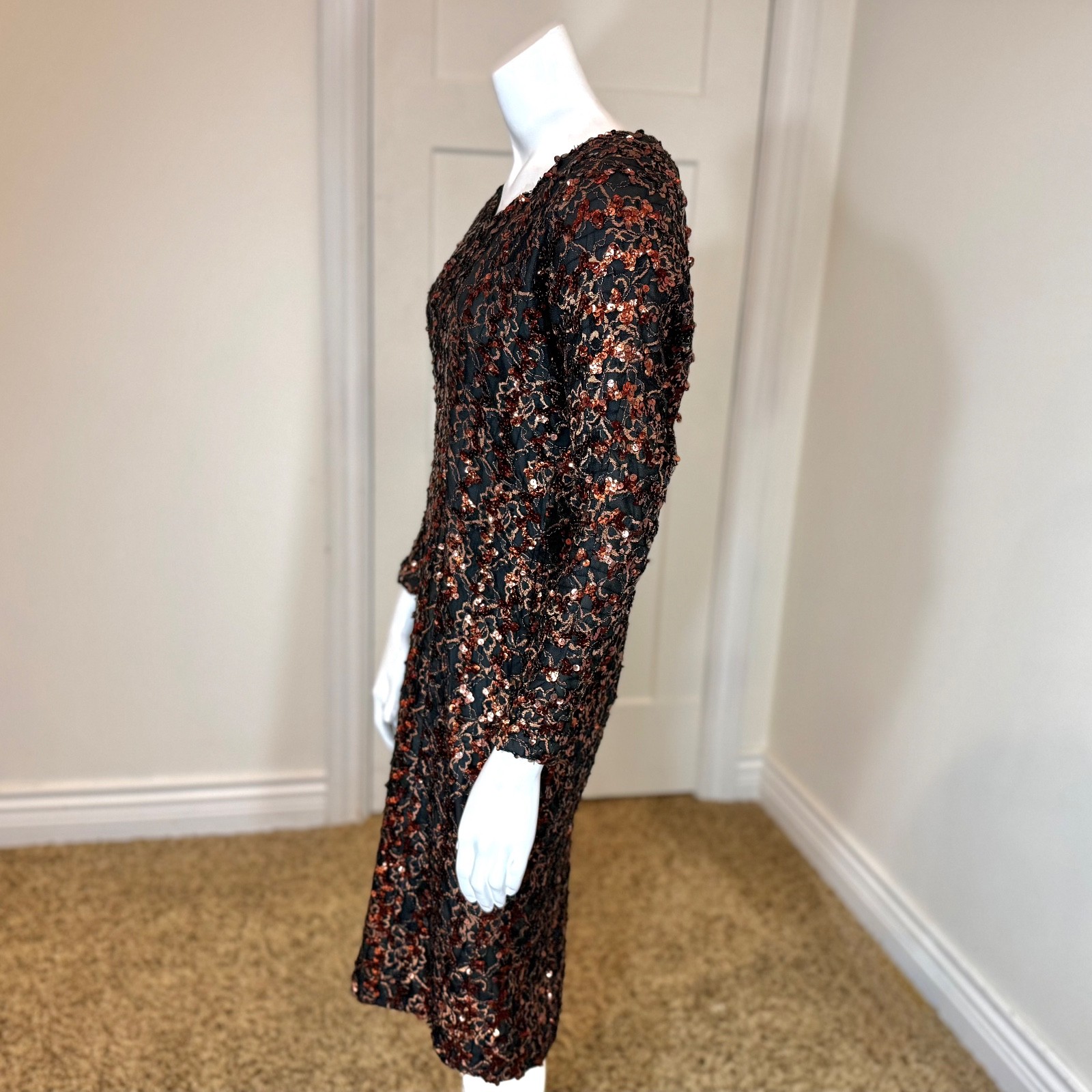 Vintage 50’s SEQUIN PARTY DRESS S 4 Maria Firenze Mini Long Sleeves Mid Century