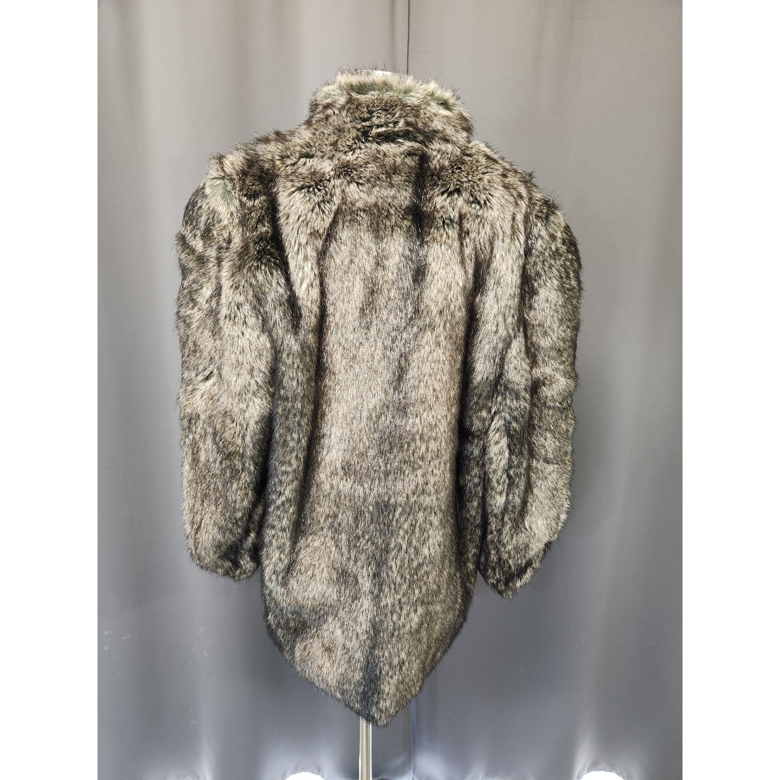 Vintage 80s Mob Wife Style VI Ltd Faux Fur Coat Brown Grey Tissavel France Large