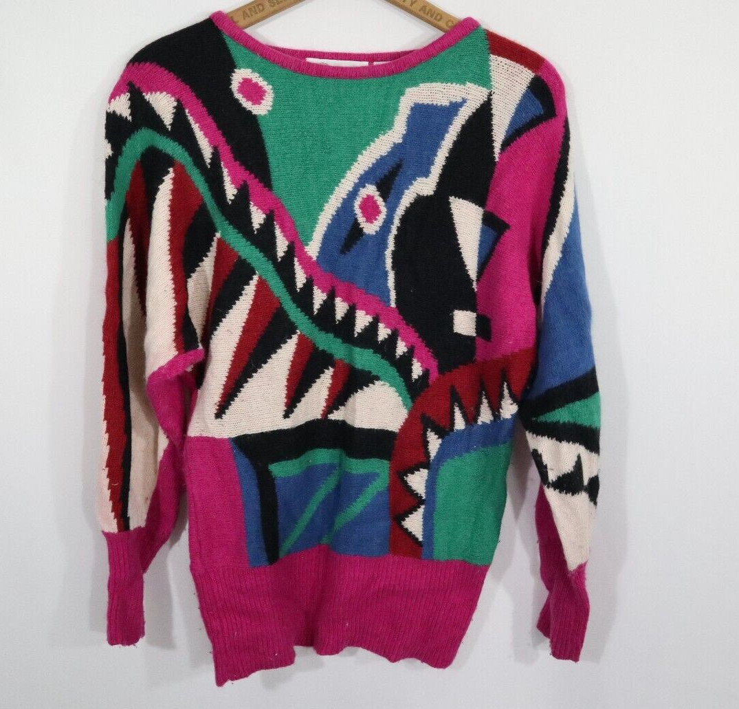 Vintage Angora Blend Abstract Multi-Color Sweater Cedars Womens Sz Small 80s 90s