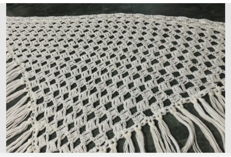 Vintage Hand Made Boho Open Weave Crochet Fringed Shawl Wrap Kimono Oversized