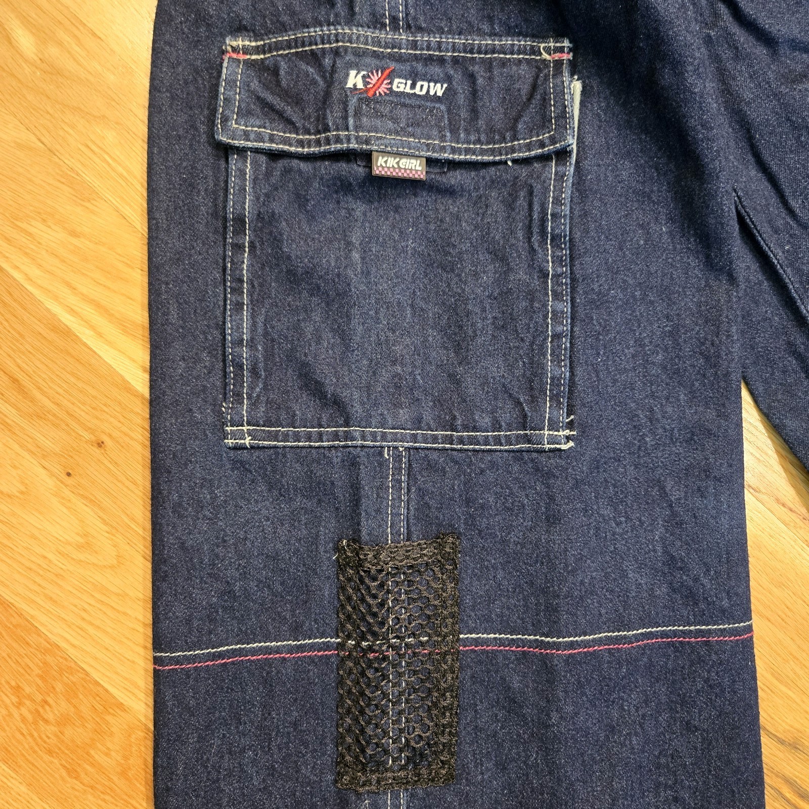 KIK GIRL Jeans Size 1 90s Y2K Rave Skater Grunge Cargo Wide Leg Vintage Denim