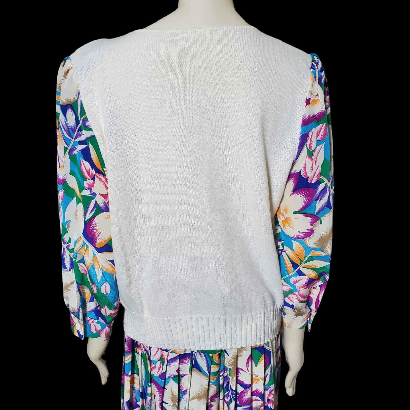 Vintage Green Pink Floral Pleated Skirt Suit Long Sleeve Top Size 1X (No Tags)