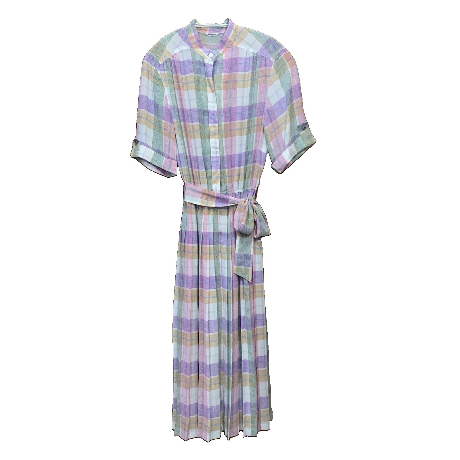 VTG 80s Japanese GENOVA Pastel Plaid Midi Dress Made in Japan Anchor Showa Retro