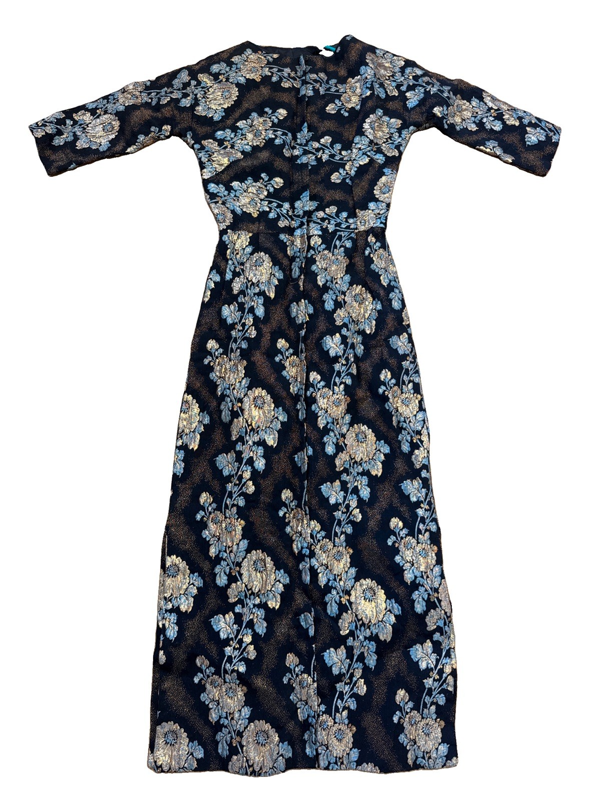 Vtg 1960s Linda of California Dress S Metallic Brocade Floral Cocktail Wiggle