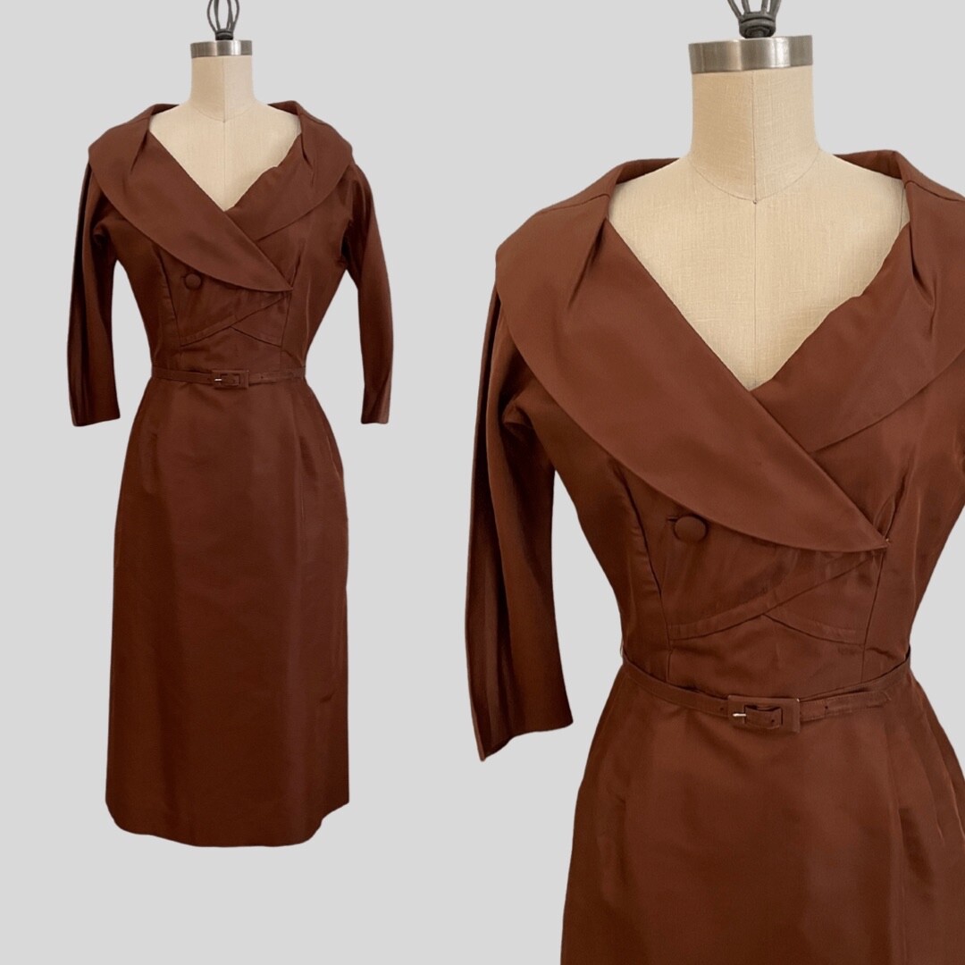 Vintage 1950s 50s Cohen & Goshin New York Dress Brown Bombshell Wiggle
