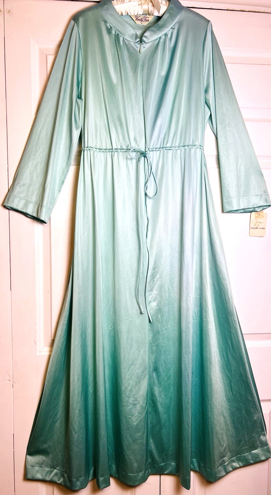 Vtg Vanity Fair 14 L Seafoam Silky House Coat Zip Front Robe Peignoir Glisanda