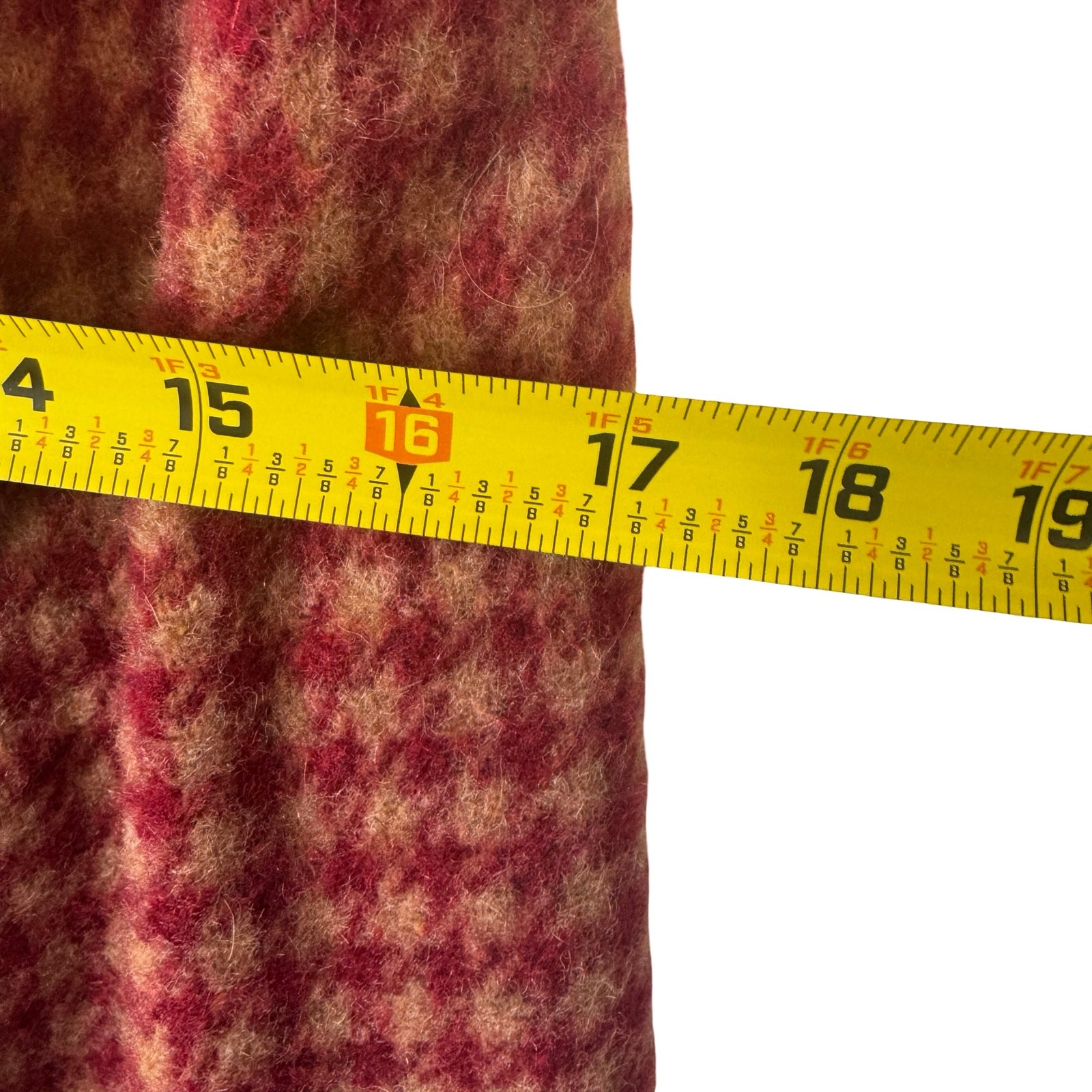 Vintage 60s Heavy Wool Houndstooth Skirt Red Camel Metal Zip 28W Medium Project