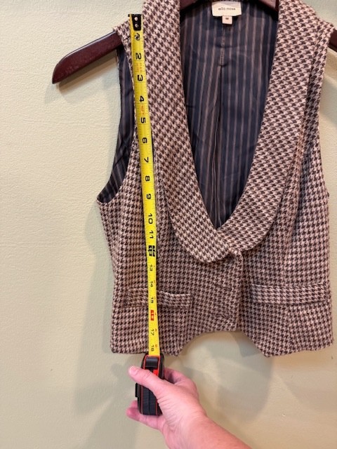Vintage Ella Moss Mocha Brown Houndstooth Vest Shawl Collar 90’s Sz Medium