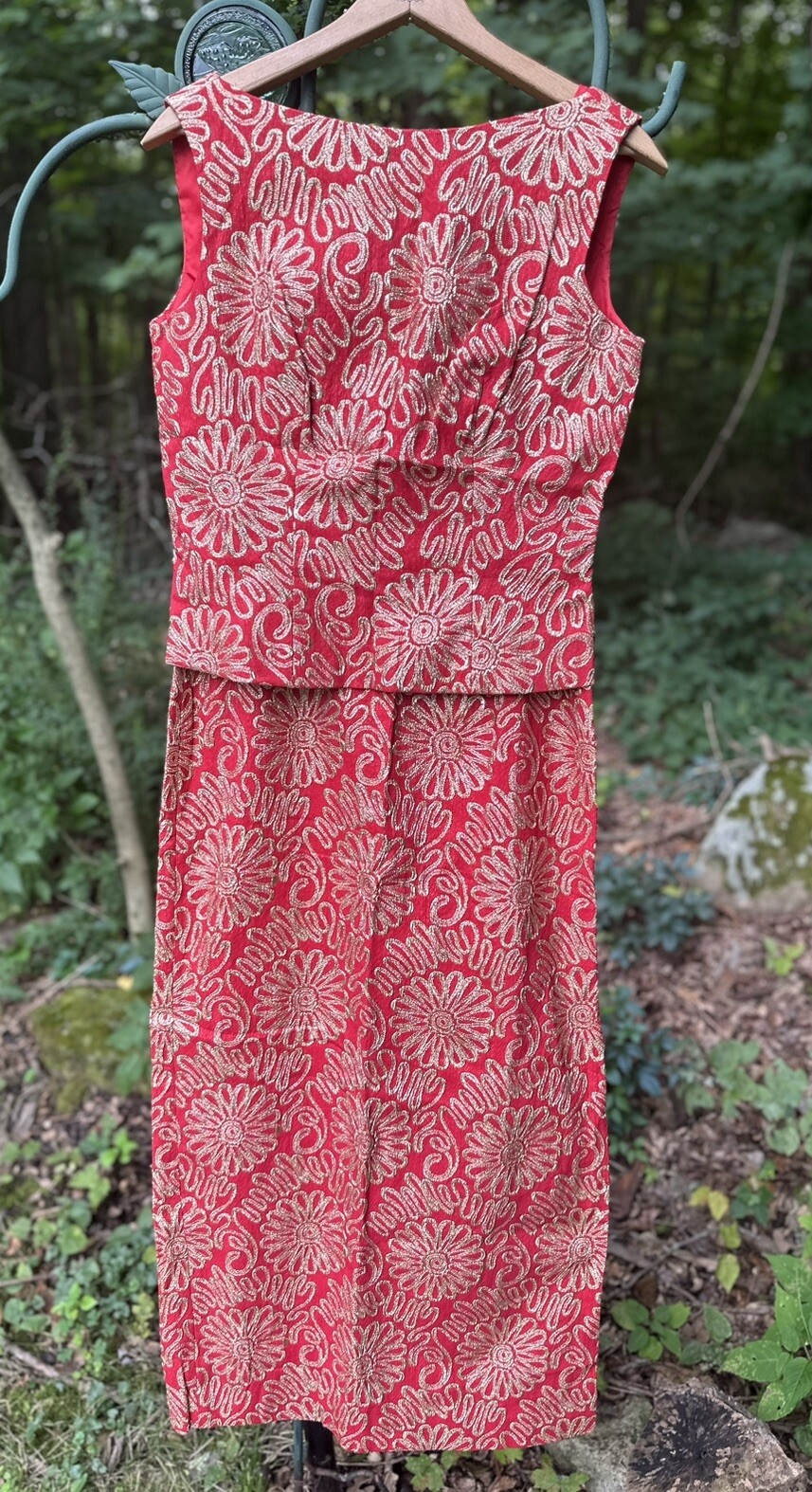 Vintage 60-70’s Red And Gold Floral Design RETRO BOHO dress Size 12