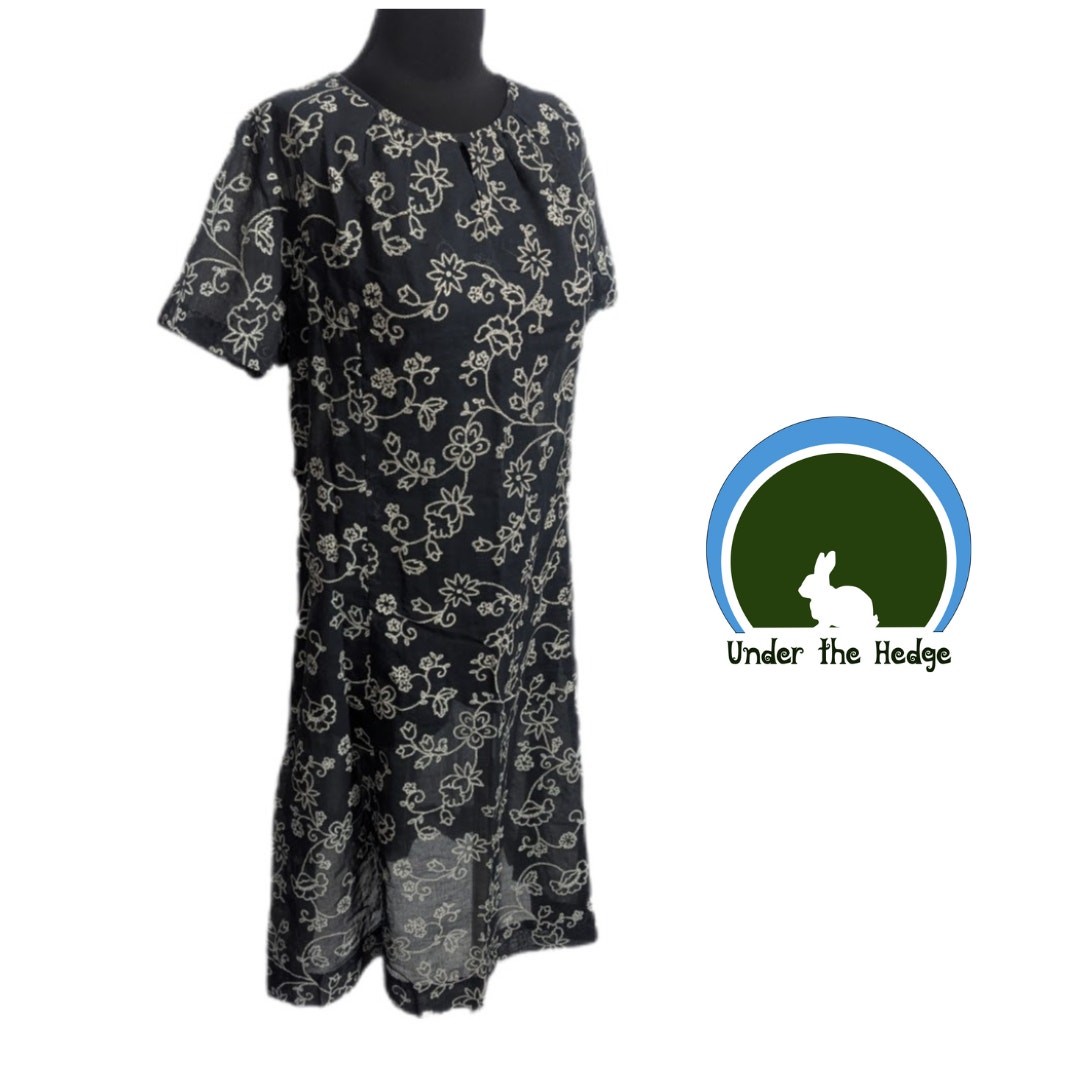 Vtg 60s Judy Loeb Sheer Black Floral Muslin Midi Dress Fits XL A1 Dark Cottage