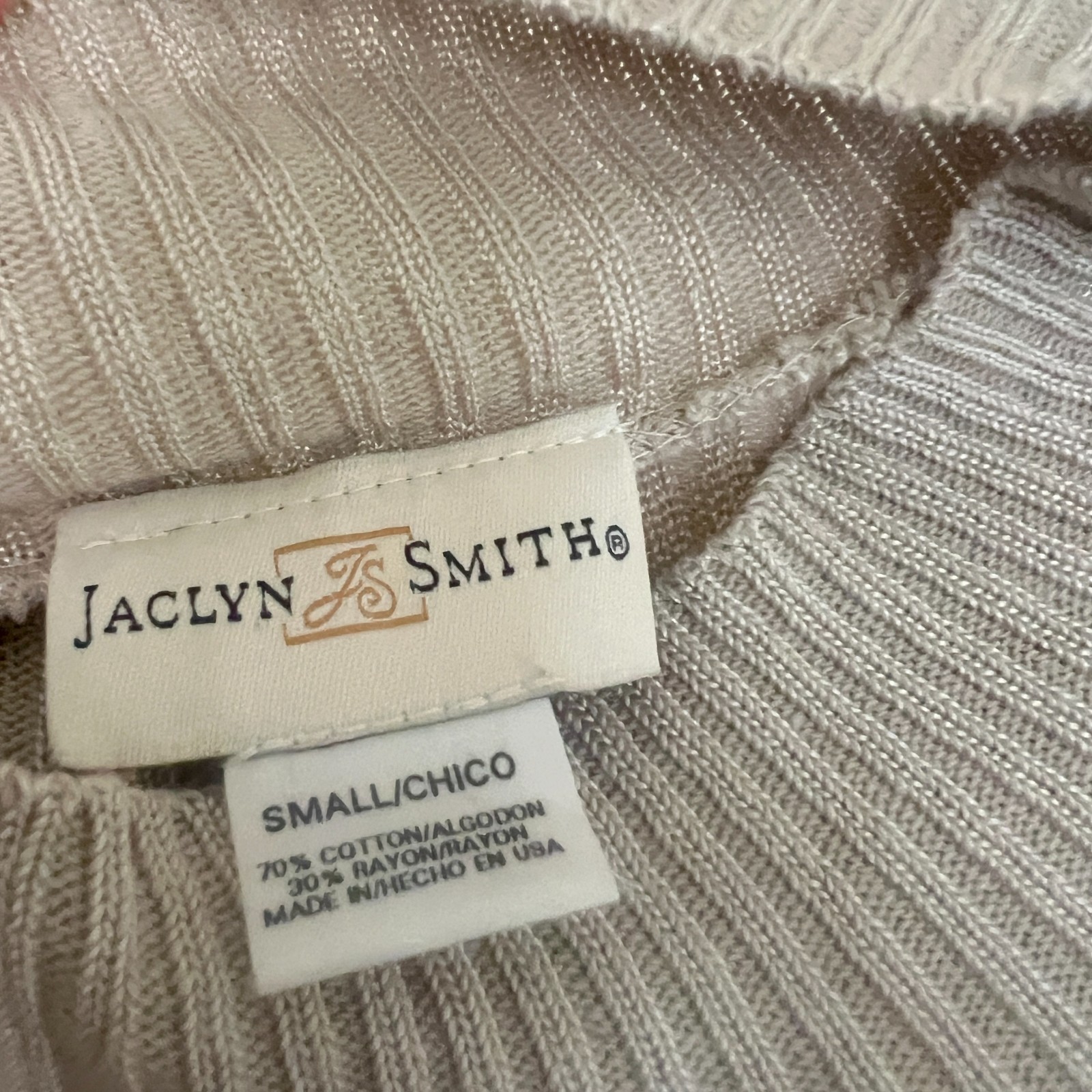 Vintage Jaclyn Smith Beige Short Sleeve Cable Knit Ribbed Sweater sz S