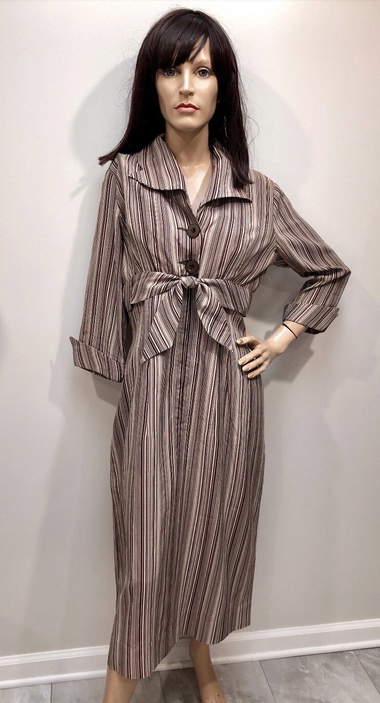 VTG 1950s PAUL SACHS ORIGINAL Rayon STRIPED WIGGLE DRESS w/TAIL at Back *SMOKIN