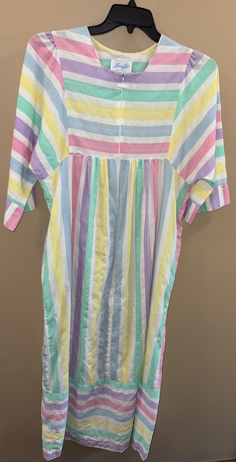 L/XL Long Vintage Step In Robe, Stribed, Pockets, Leisure Life, 1960s Single Hem