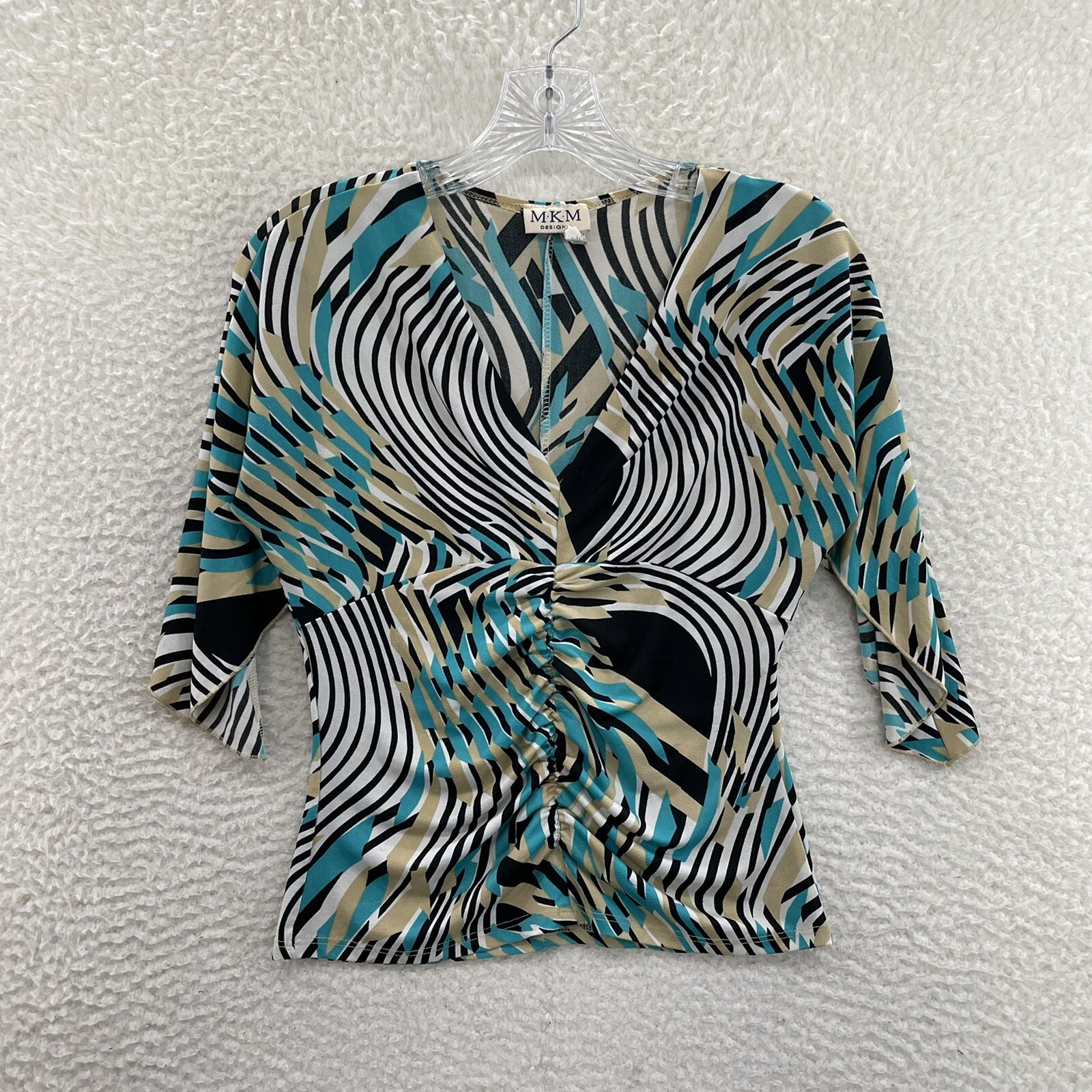 90s Y2K Vintage Top Medium Blue Pattern Slinky Stretch Fairy Corpcore Office