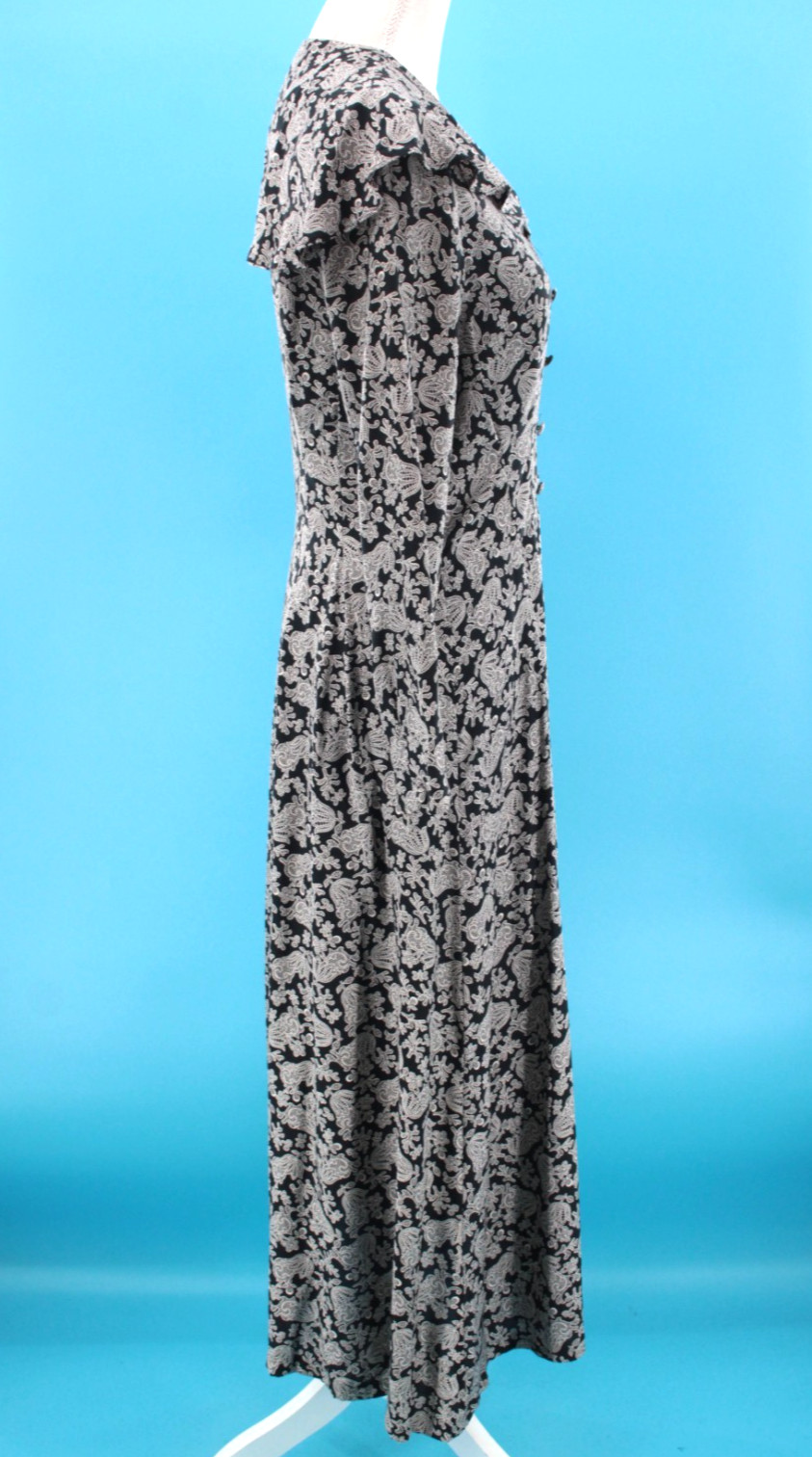 VTG Women’s 80s 90s Black & White Floral Print Laura Ashley Viscose Dress S/M