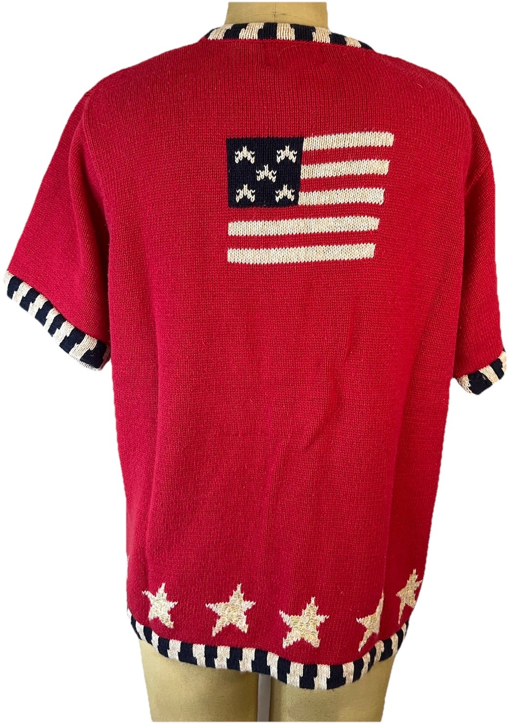 Quacker Factory Vtg 90’sS Sl Chunky Knit Red W/ Sequin Stars Sweater L