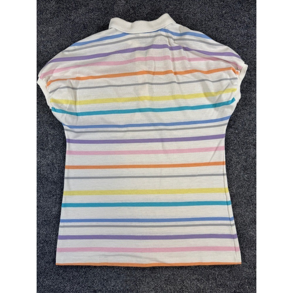Vintage Jantzen Womens Large Pastel Multi Stripe Polo Shirt Made in USA Retro