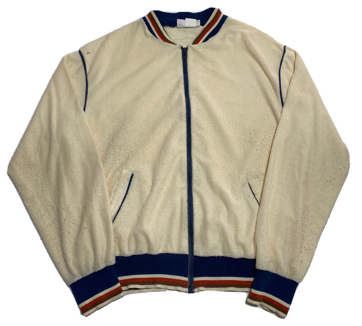 Vintage Terry Cloth Zip Up Sweater Cream Size Small 20 X 24 Talon Zip F2?
